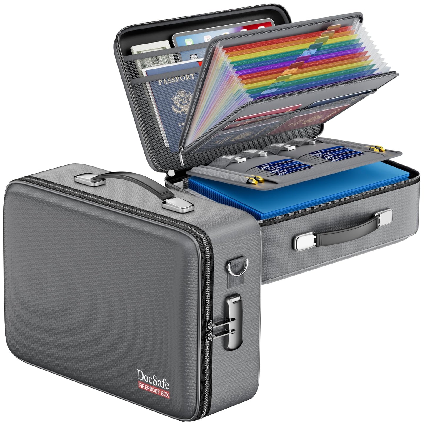 DocSafe Fireproof Document Box Hard Case with Lock ＆ Accordion File Folder