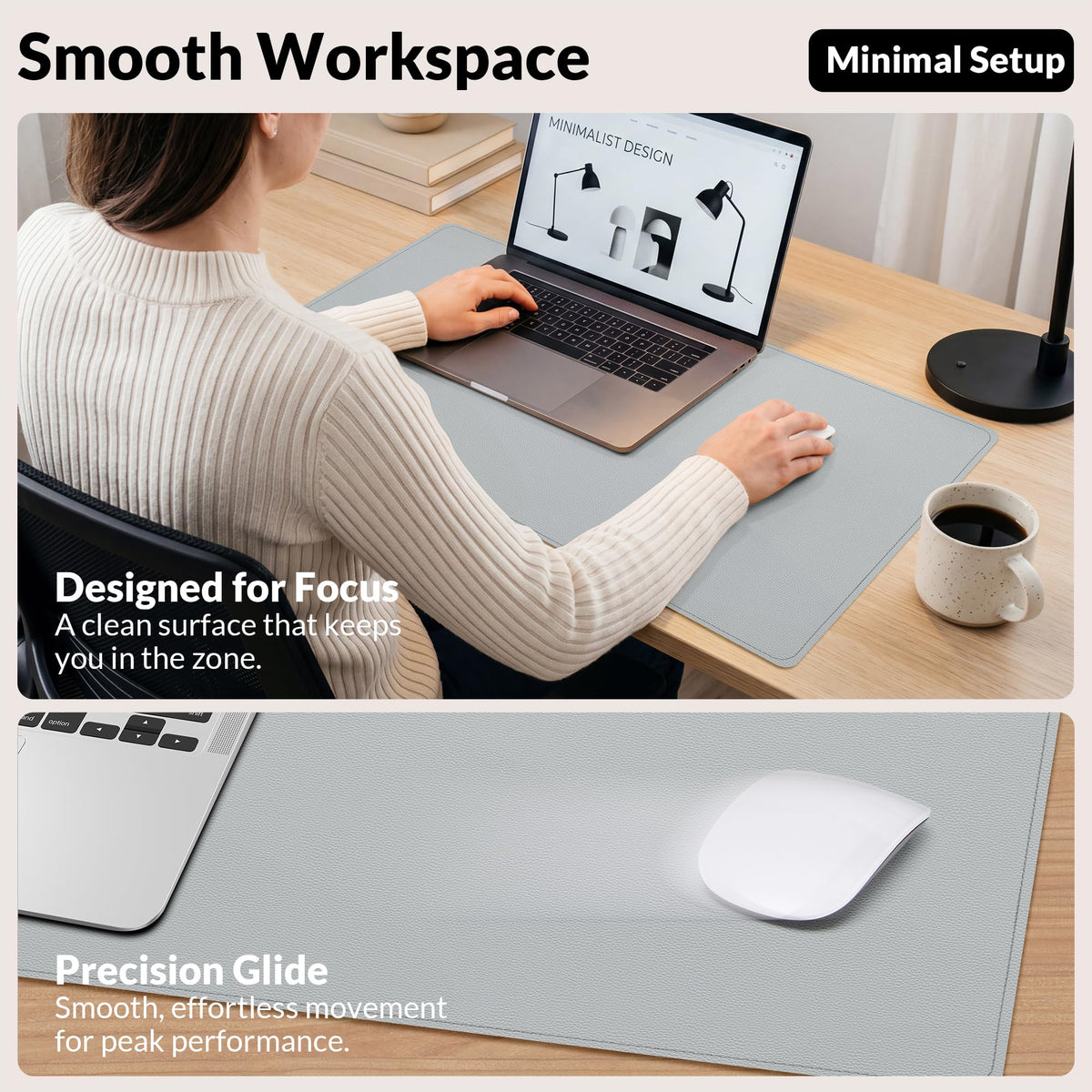 AFIING Cork Desk Mat, 35.4" x 17", Light Grey,Desk pad Protector