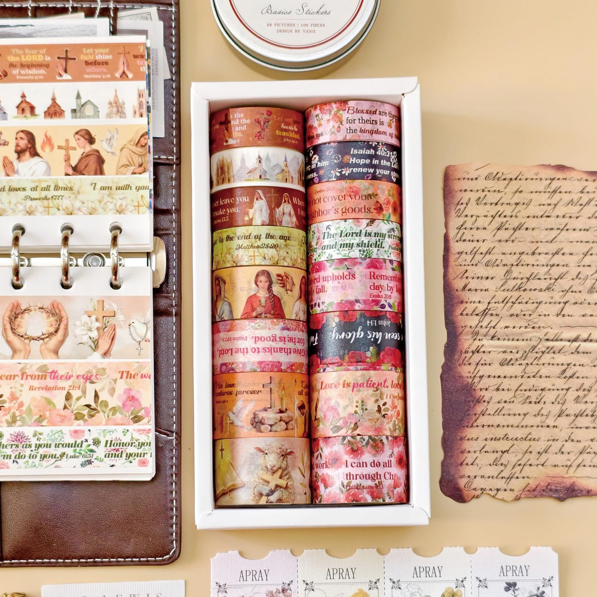 Christian Washi Tape 16 Rolls Aesthetic Decorative Cute Scrapbook Tape