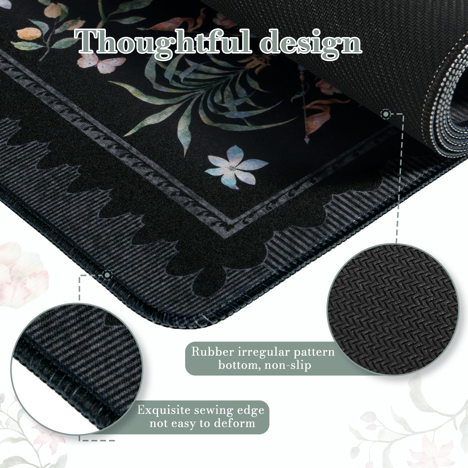 iCasso Large Desk Mat Black, Big Mouse Pad with Stitched Edges