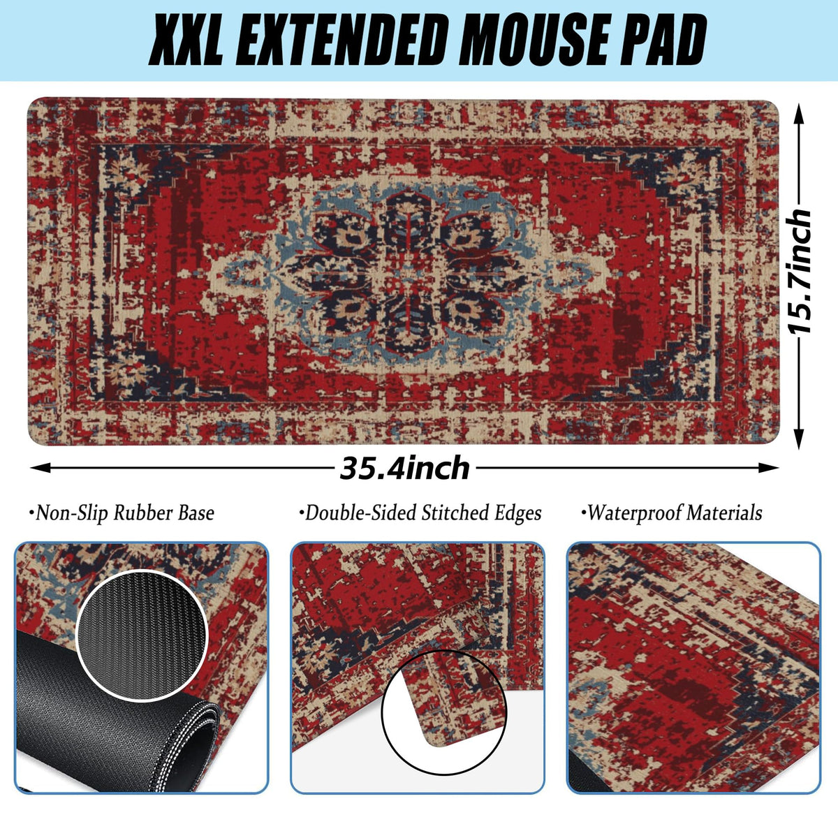 Desk Mat,Boho Carpet Style Large Gaming Mouse Pad for Desk XXL,Bohemian Rug Desk Pad,Extended Big
