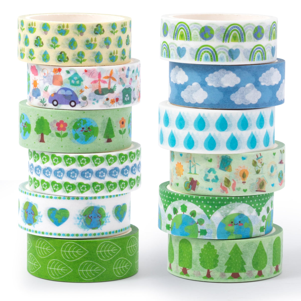 BkeeCten 12 Rolls Eco-Friendly Tree Raindrop Rainbow Scrapbook Washi Tape