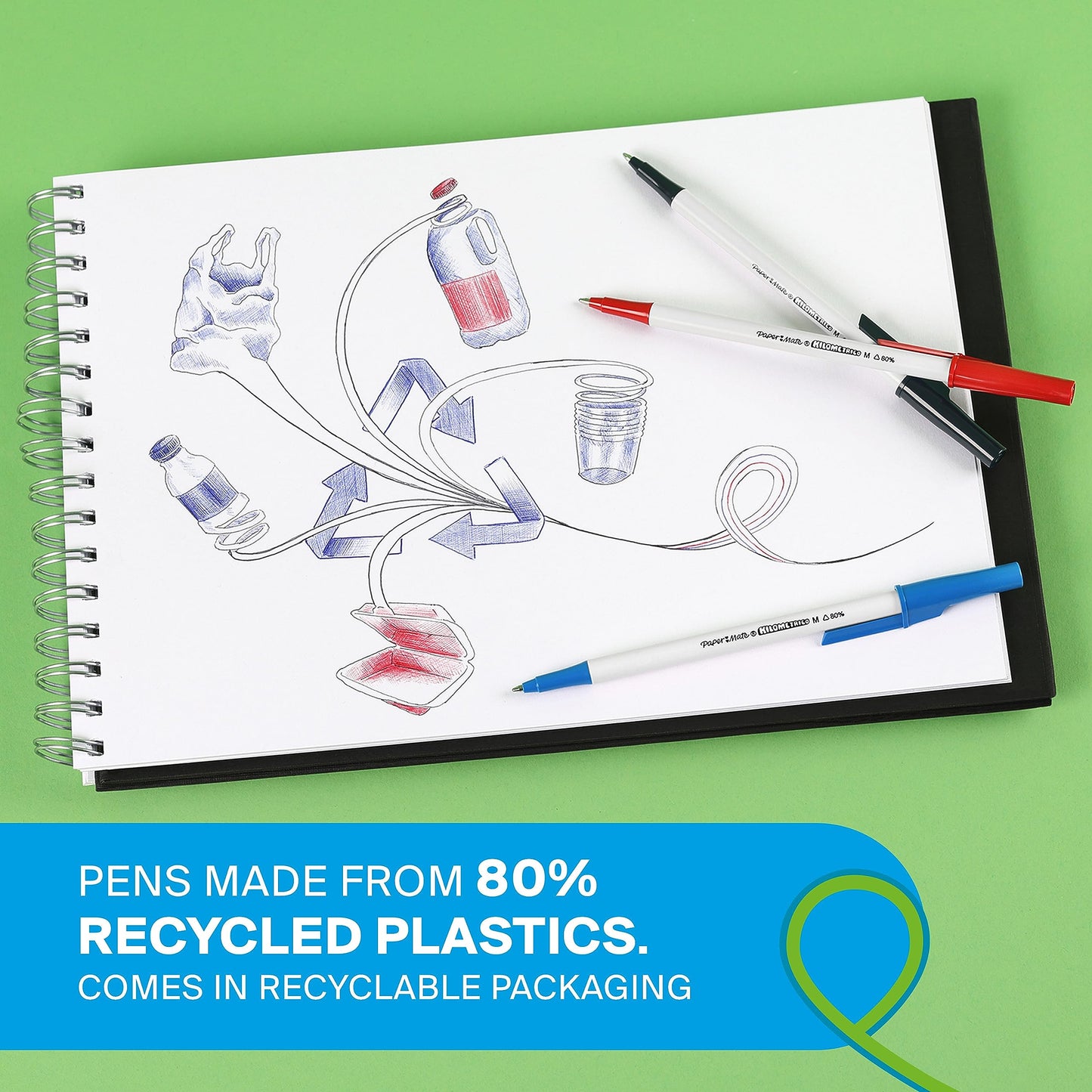 Paper Mate Kilometrico Ballpoint Pens | Long Writing with Medium Point (1.0mm) | Black Ink | 80%