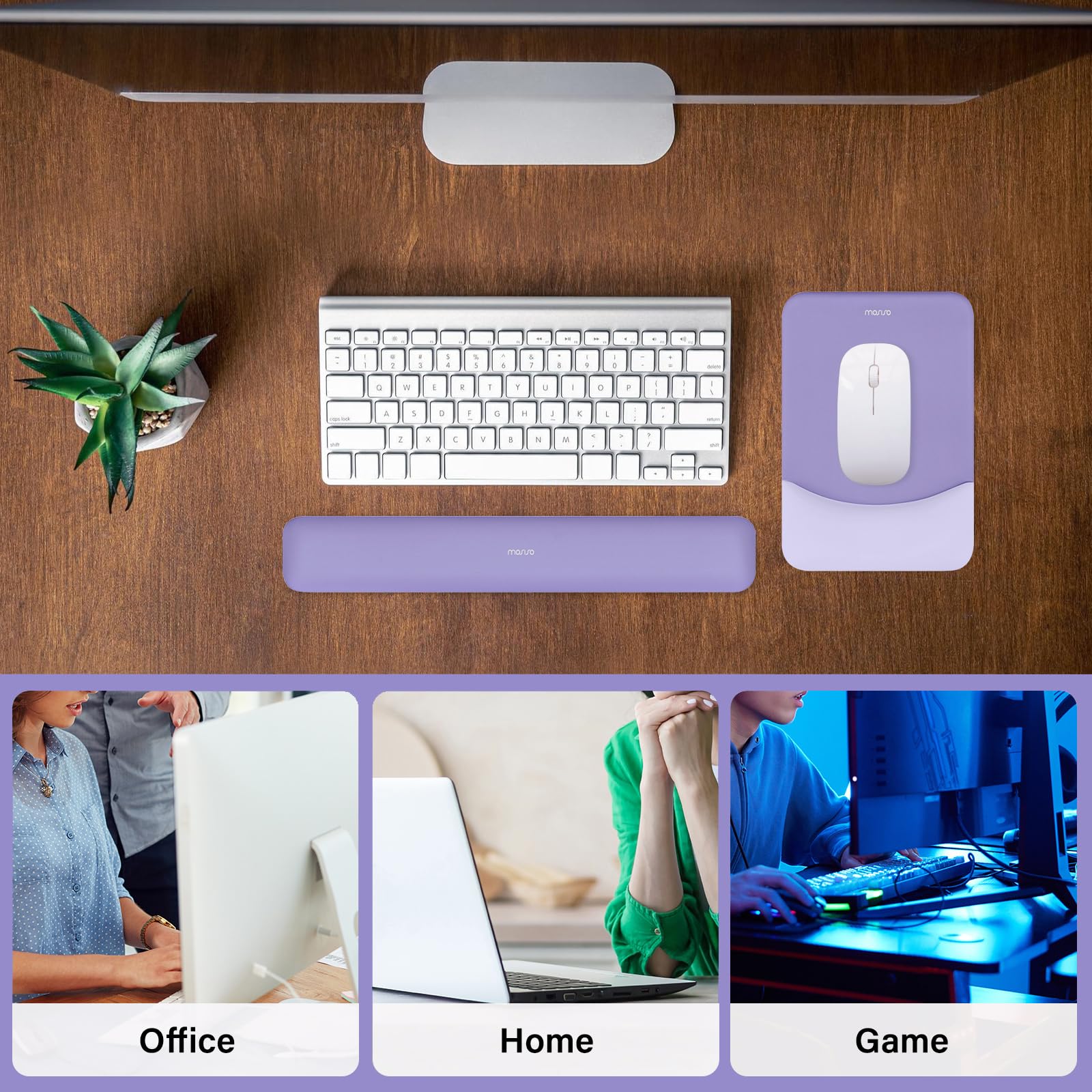 MOSISO Wrist Rest Support Mouse Pad & Keyboard Set, Purple
