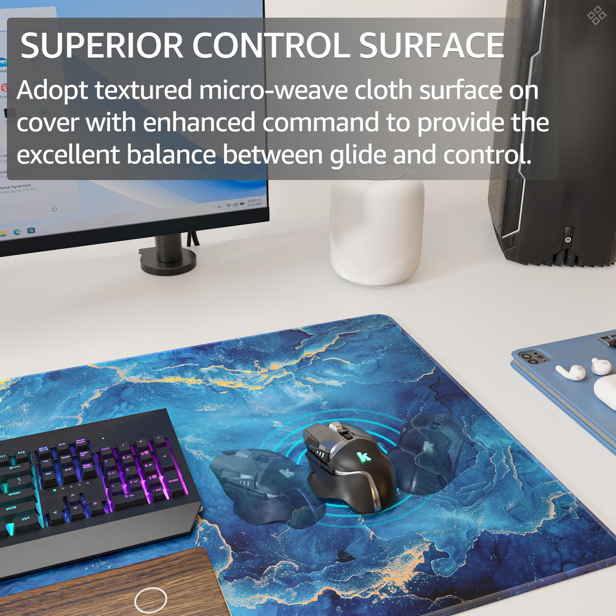 KTRIO Large Gaming Mouse Pad, Desk Mat, 31.5 x 15.7 in, Blue Marble, XXL
