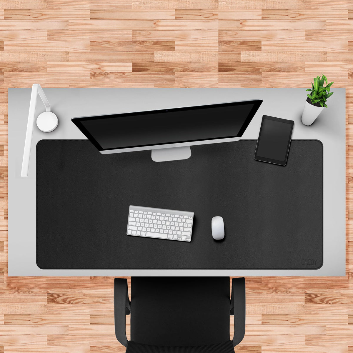 Cacoy 48"x24" Dual-Sided Desk Pad Blotter, Cork & PU Leather Desk Mat,Black