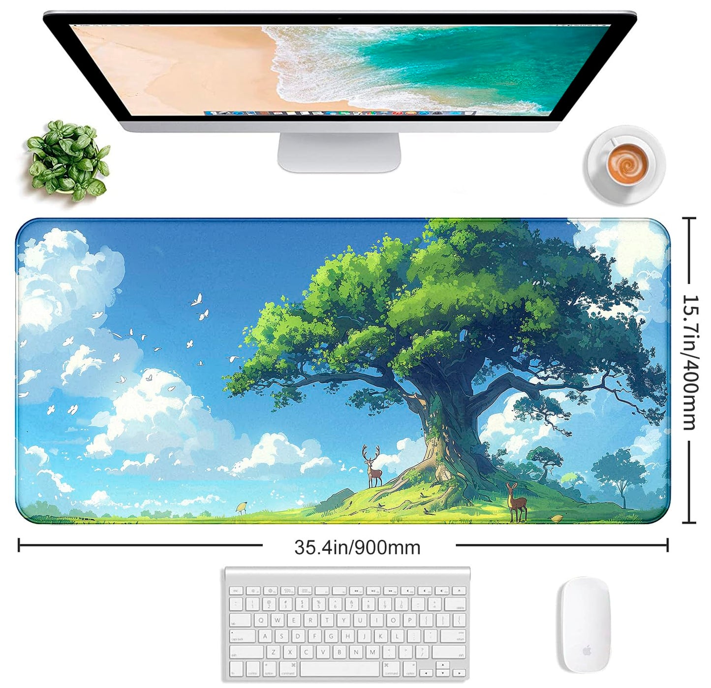 Large Green Plant Outdoor Landscape Office Desk Pad, Computer Mouse Pad