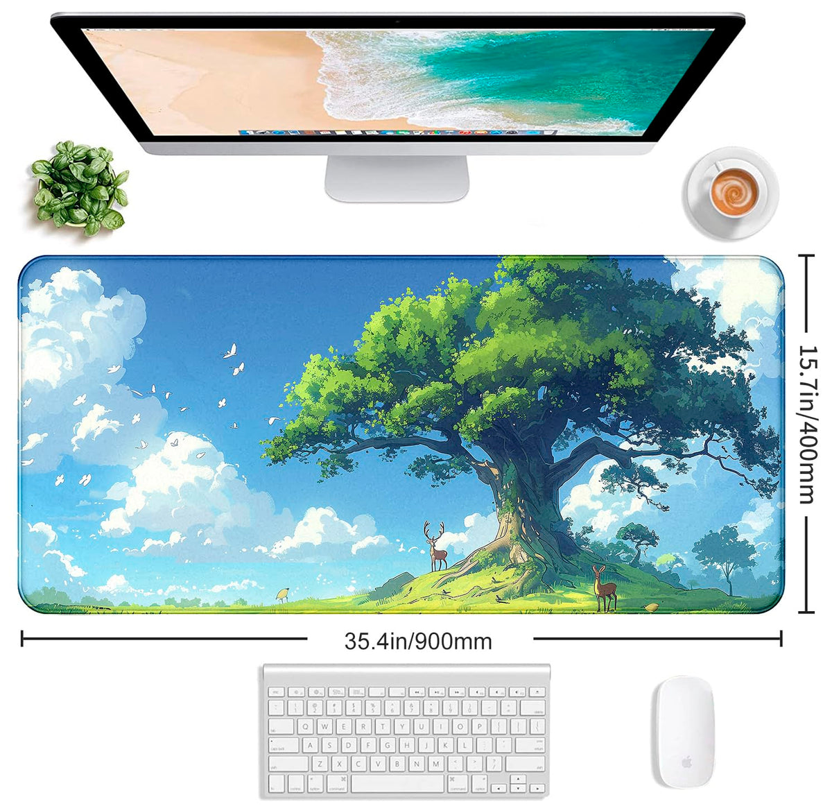 Large Green Plant Outdoor Landscape Office Desk Pad, Computer Mouse Pad