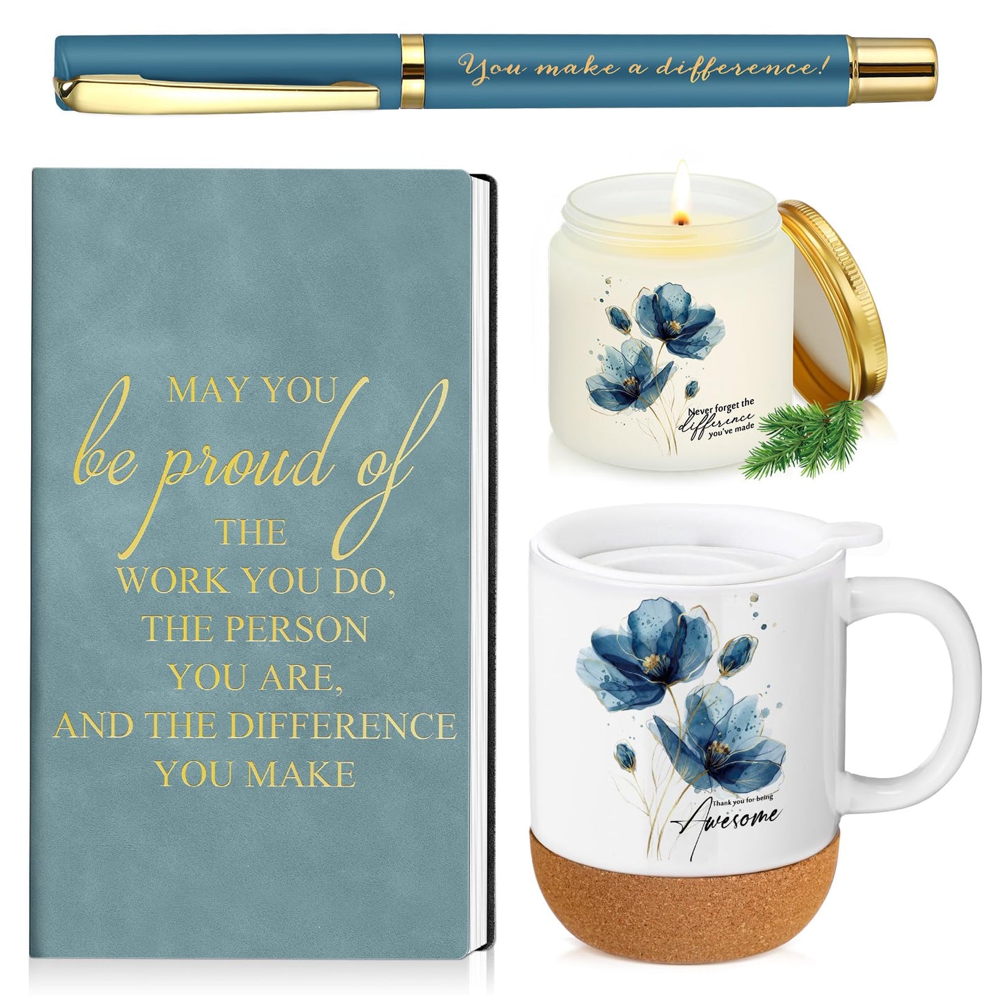 Sayglossy 4 Pcs Thank You Gift Set for Women Men Employee Coworker, Blue