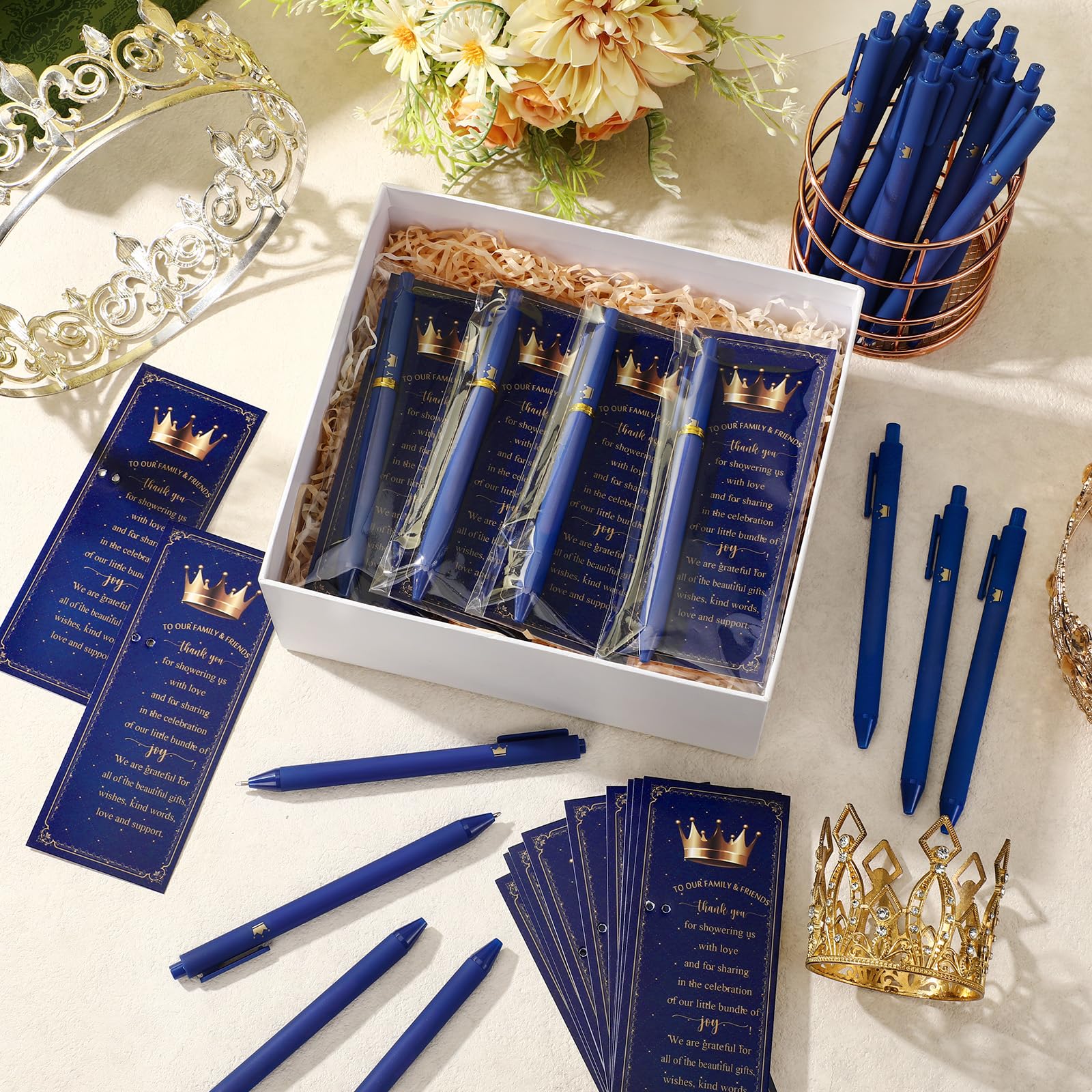 Engrowtic 50 Set Baby Shower Gifts Pens for Guests Bulk Royal Baby Shower Party Favor Retractable