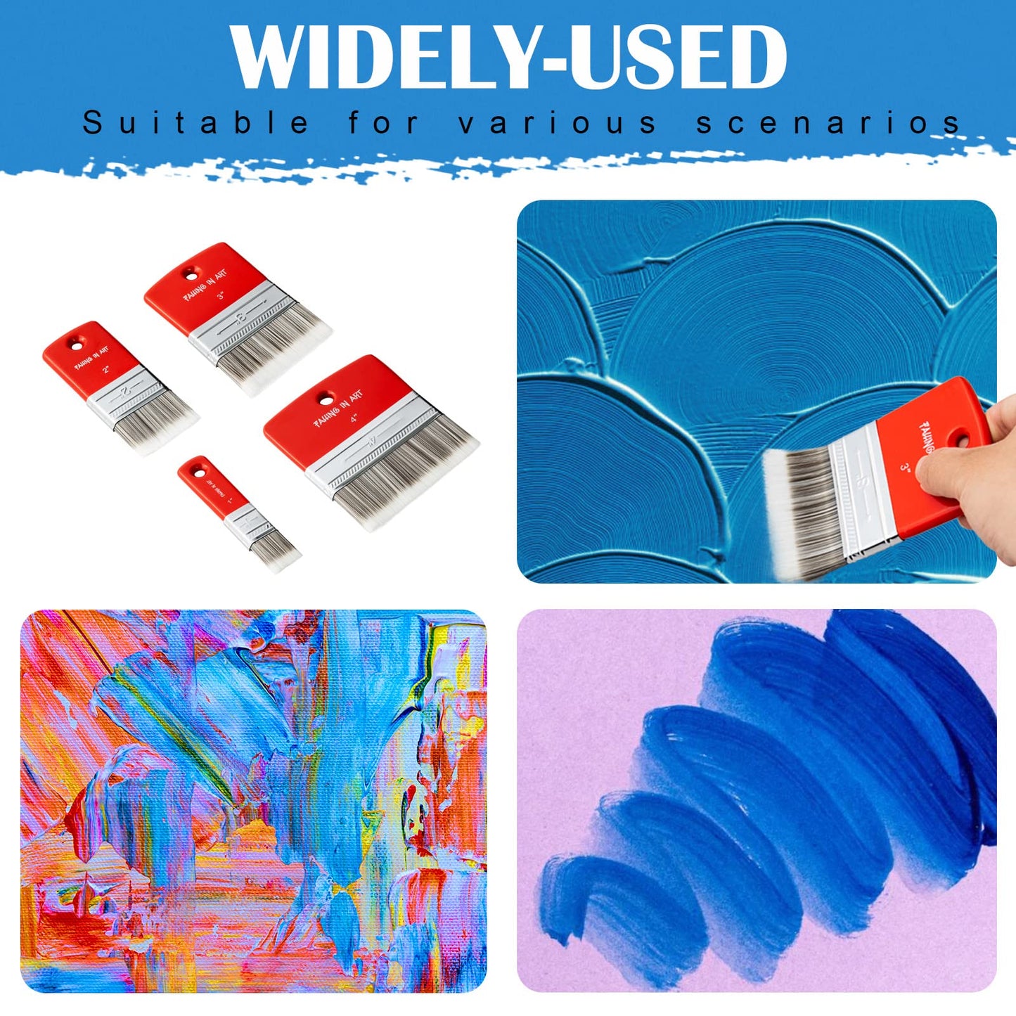 Falling in Art 3 PCS Flat Paddle Paint Brush Set (1'',2'',3'')