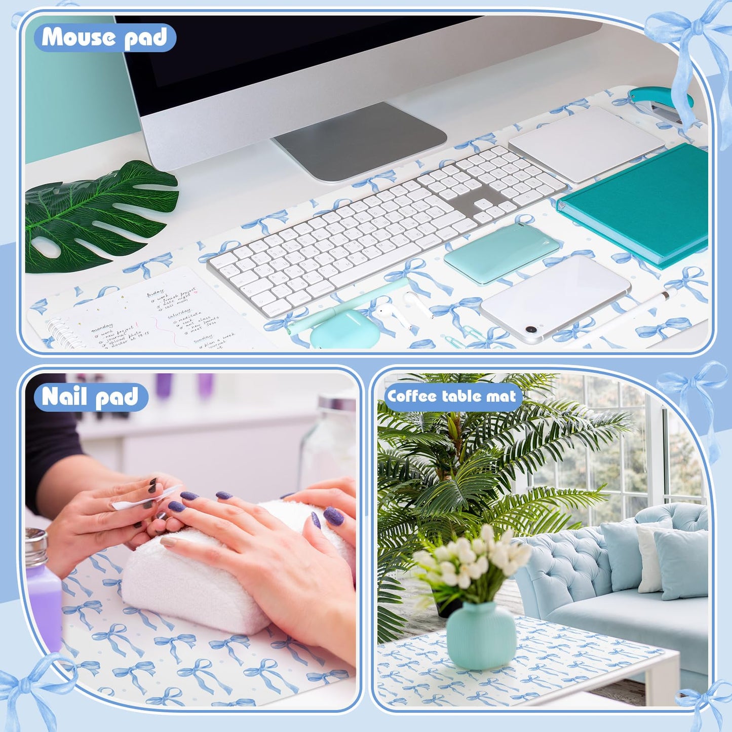 Teenyyou Coquette Bow Makeup Mat Dual-Sided Leather Desk Mouse Pad