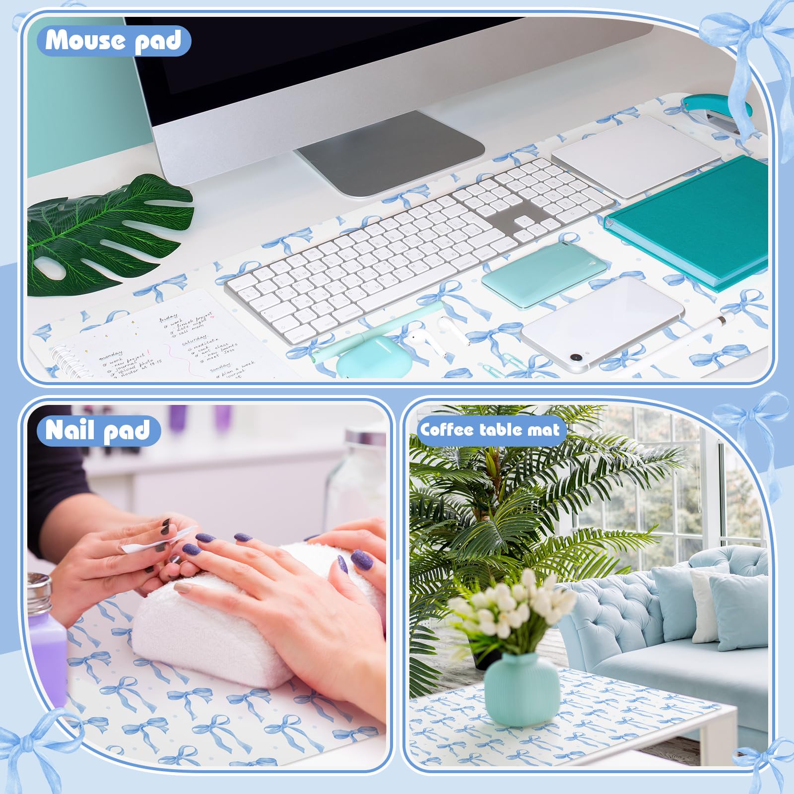 Teenyyou Coquette Bow Makeup Mat Dual-Sided Leather Desk Mouse Pad