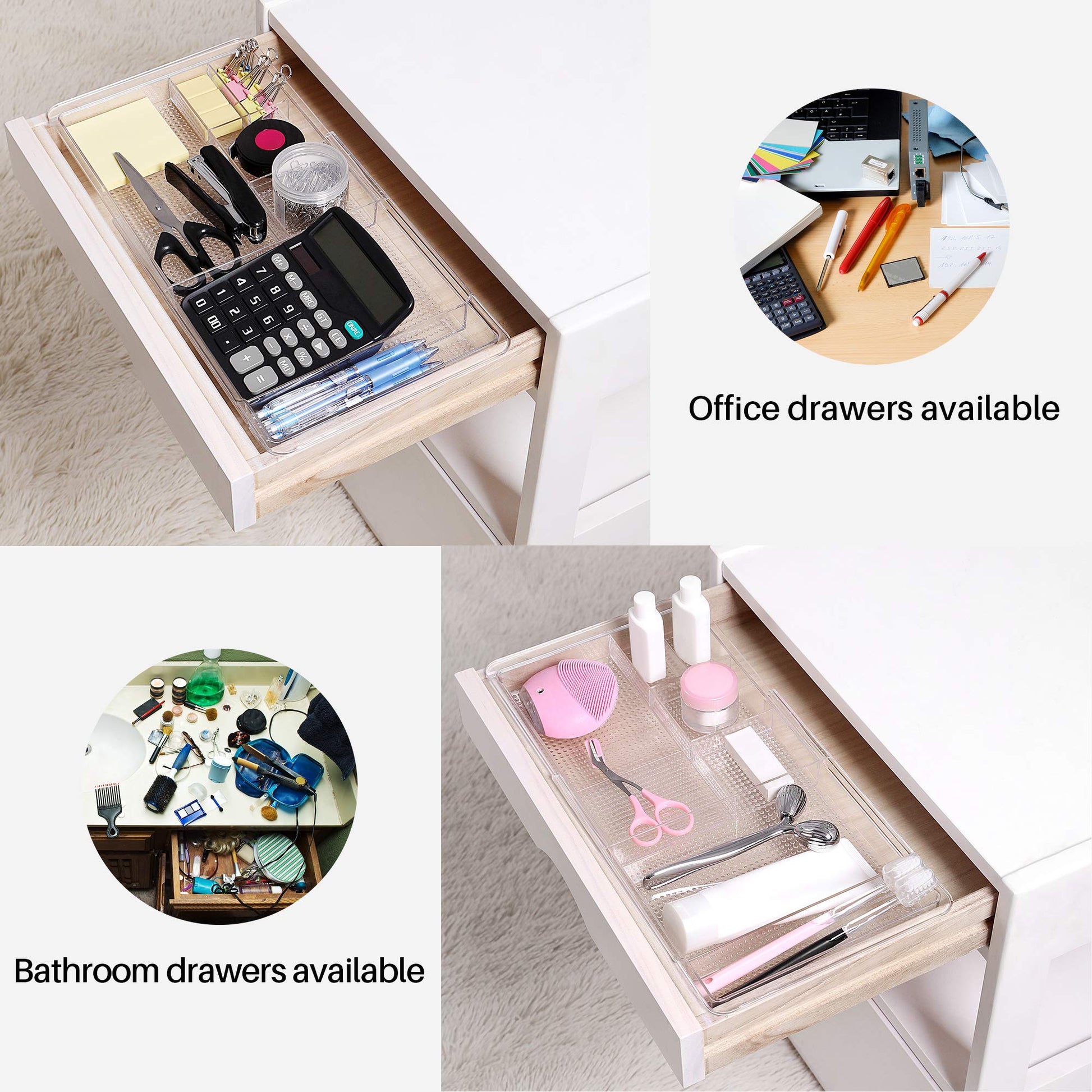 Oubonun Expandable Shallow Vanity Plastic Makeup Drawer Organizers, 4 Pack