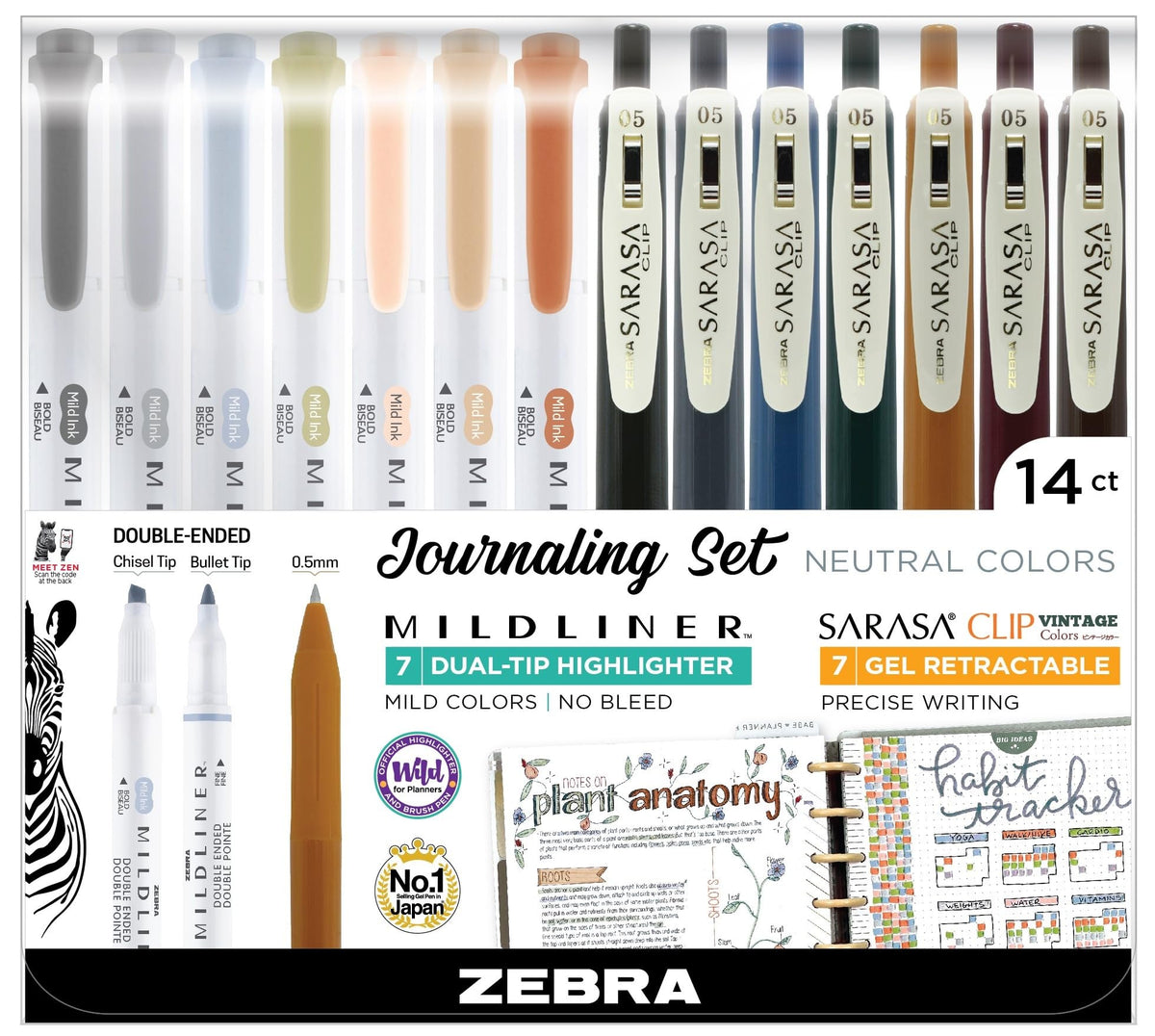 Zebra Pen MILDLINER Highlighter & SARASA Clip Set, Neutral Vintage, 14-Pack