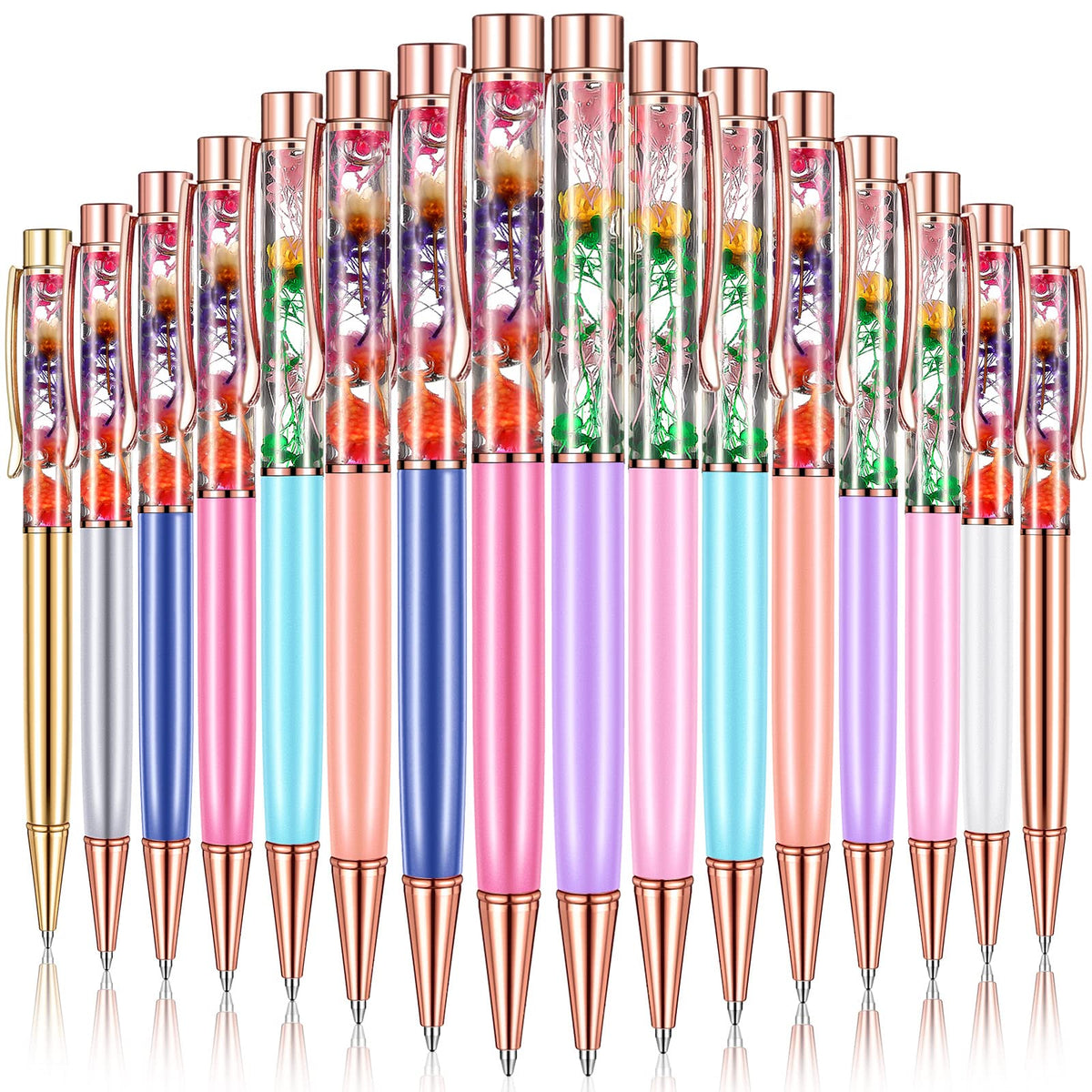 HESTYA 16 Pcs Glitter Crystal Ballpoint Pens Bulk for Women, Flower Style
