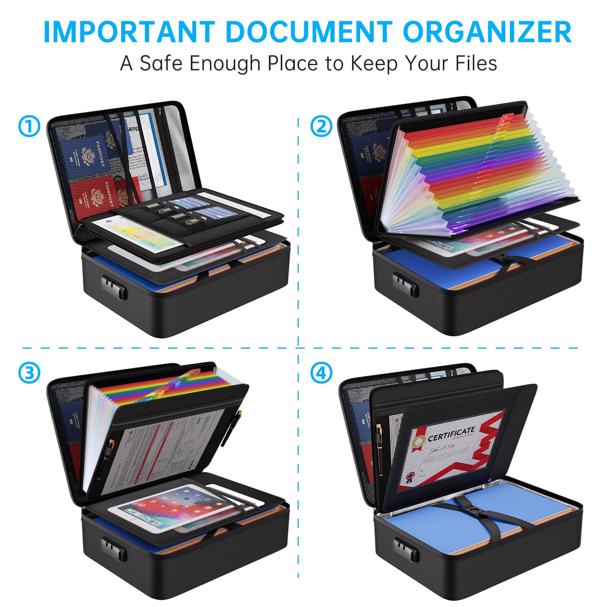 ENGPOW 5200℉ Fireproof Document Box with 25 Pockets Accordion File Folder