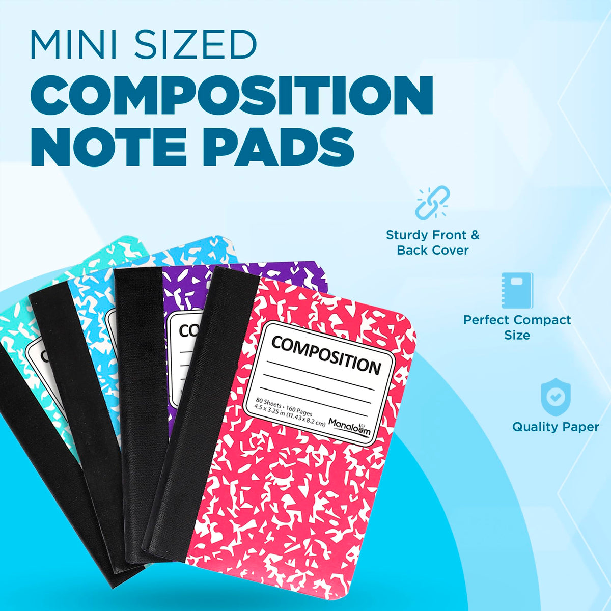 Manaloom Mini Composition Notebooks, Small Pocket Sized Notebook, for Kids, Students, College
