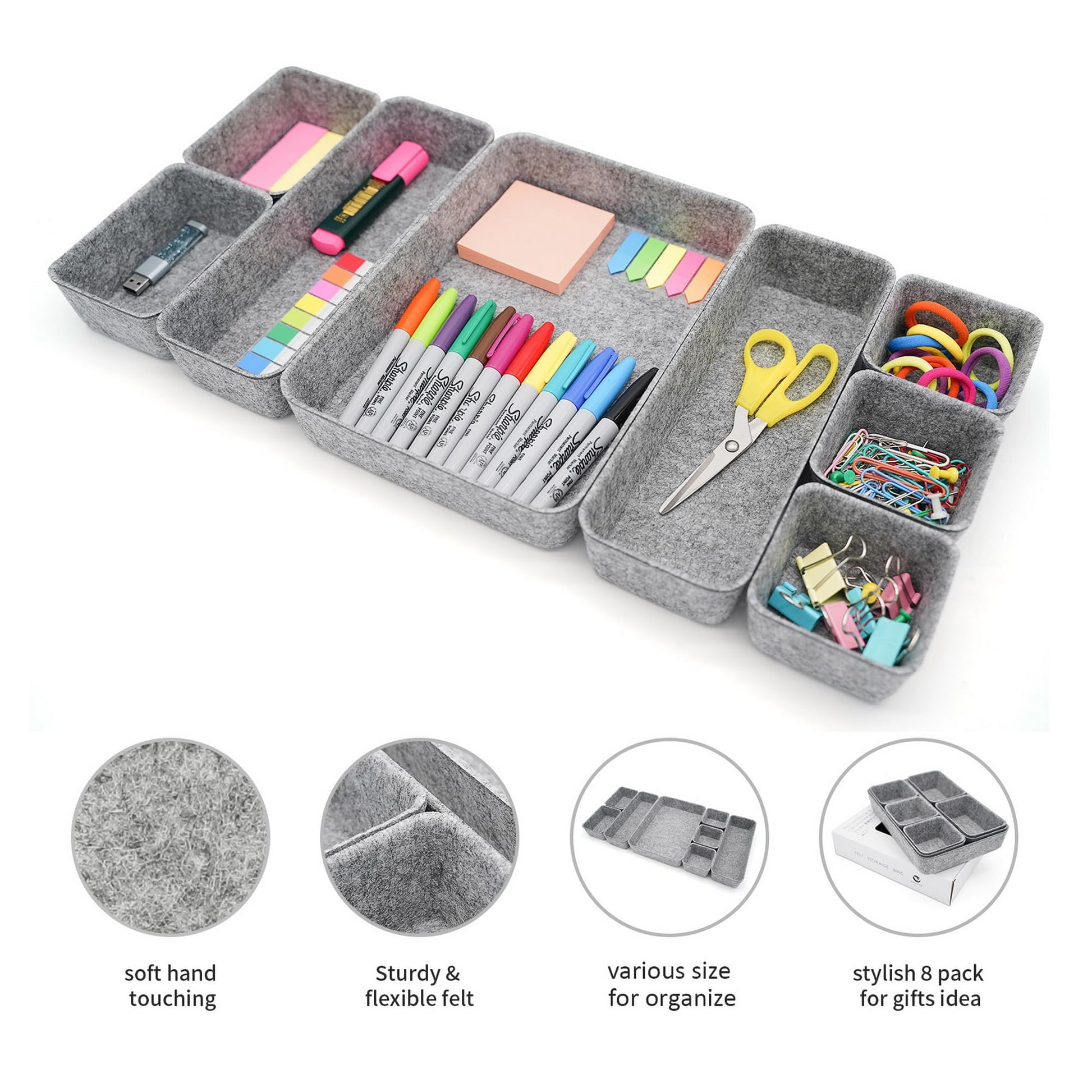 Welaxy Desk Drawer organizers tray Felt storage bins aesthetics room décor for home office dorm