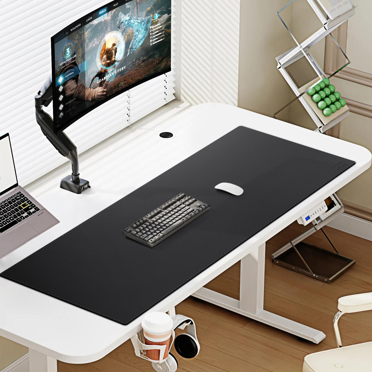 Cacoy 40"x16" Leather Desk Pad Blotter Black, Desk Mat for Keyboard & Mouse