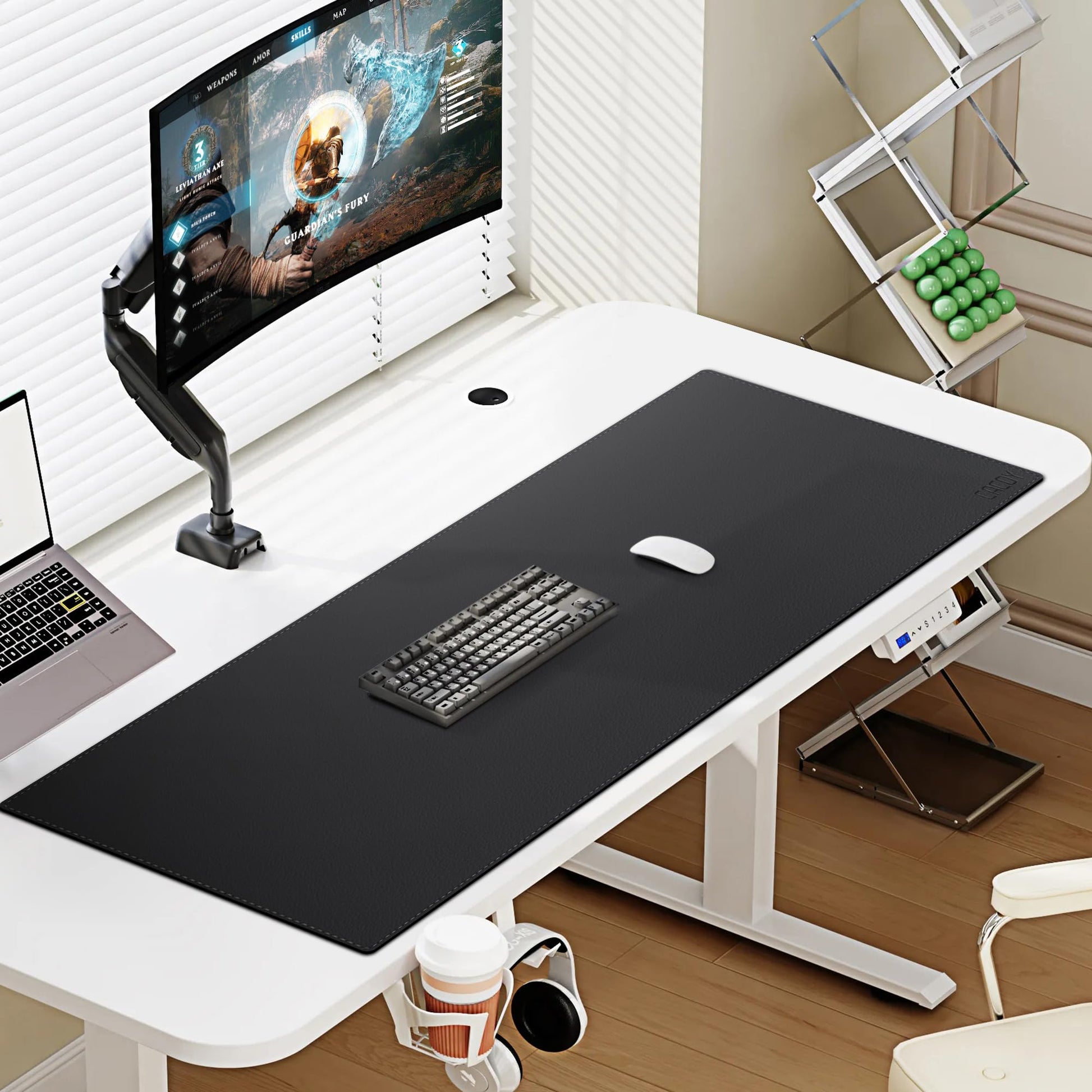 Cacoy 40"x16" Leather Desk Pad Blotter Black, Desk Mat for Keyboard & Mouse