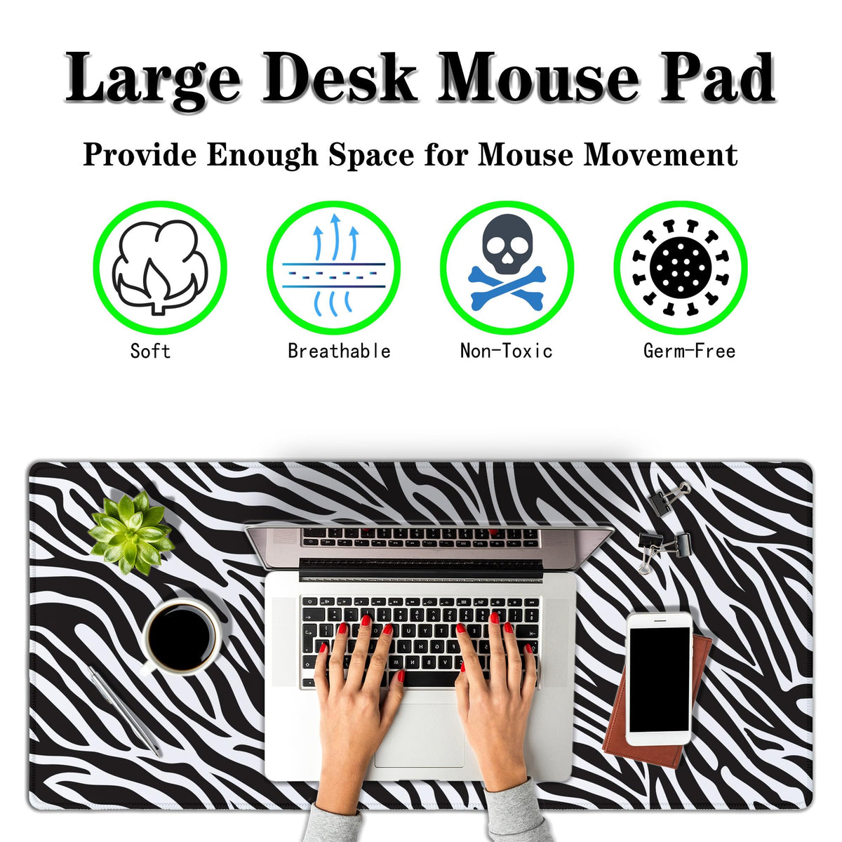 Samgula Desk Mouse Pad Black and White, Gaming Pad Big Mouse Pads, Ga Mouse Pad Non-Slip Rubber
