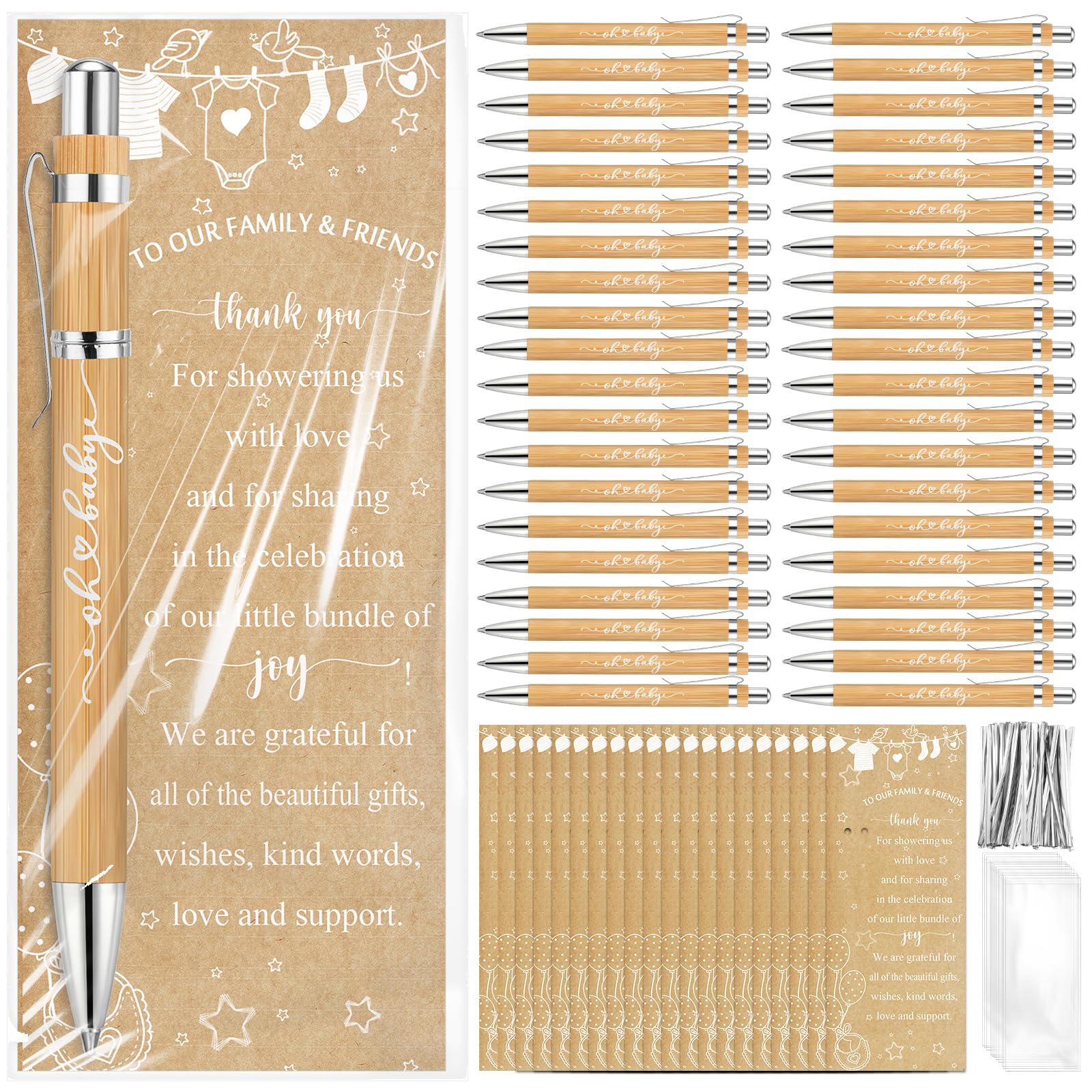 Zhanmai 36 Set Rustic Baby Shower Favors for Guests Include 36 Ballpoint Pens 36 Thank You Cards 36