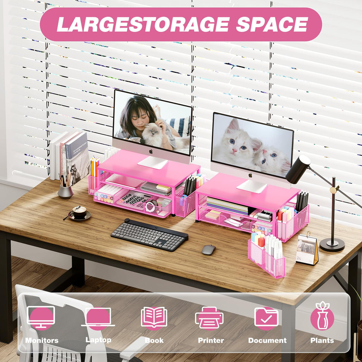 OPNICE Desk Organizers and Accessories, Computer Monitor Stand Riser with Drawer and 2 Pen Holders