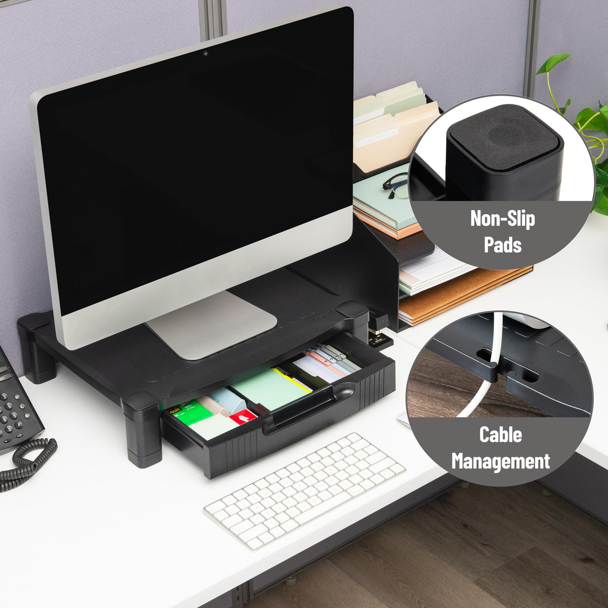Mind Reader Monitor Stand, Storage Drawer, Desktop Organizer, Laptop Riser, Office, 17.25"L x
