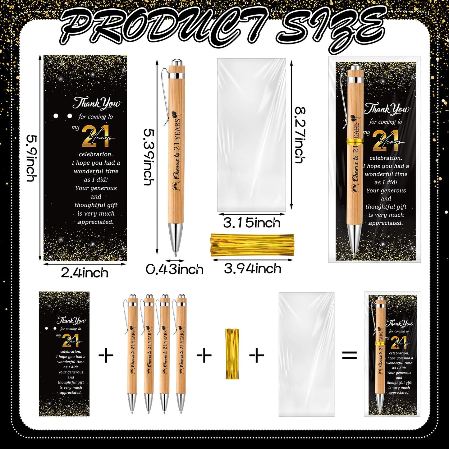 Sayglossy 50 Sets 21th Birthday Party Favors with Pens Andthank You Cards
