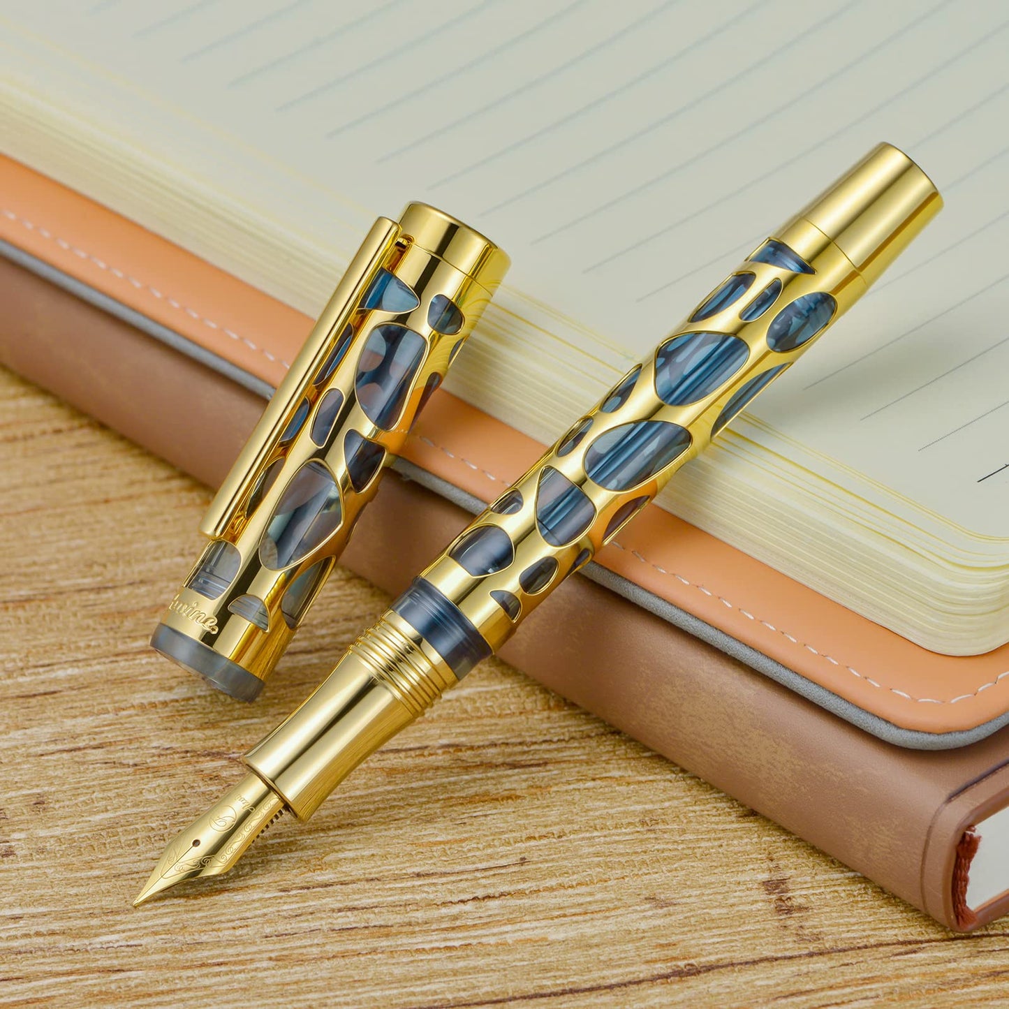 Asvine V169 Vacuum Filling Fountain Pen Medium Nib, Water Drop Skeleton Gold Trim Transparent Gray