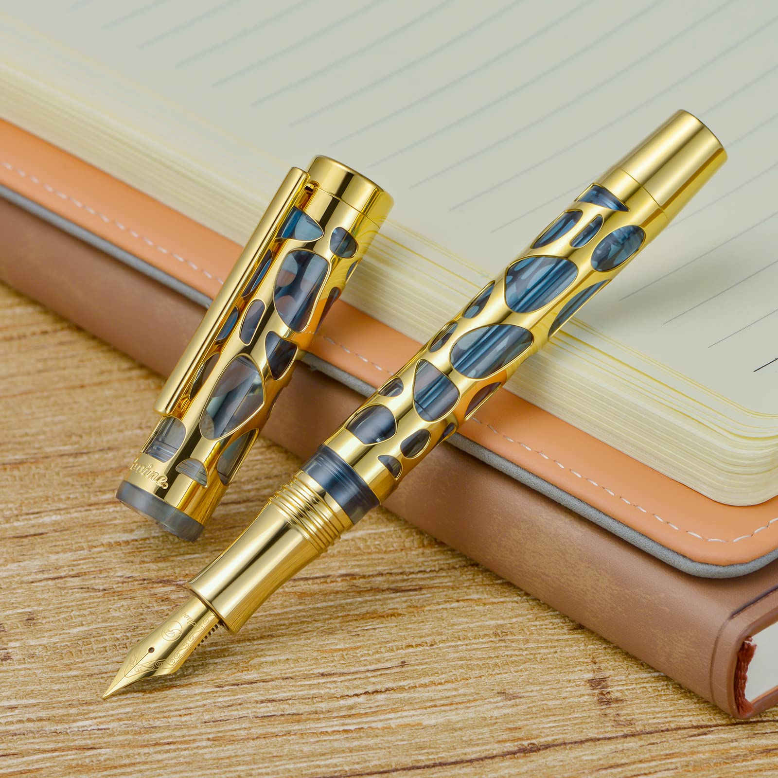 Asvine V169 Vacuum Filling Fountain Pen Extra Fine Nib, Water Drop Skeleton Gold Trim Transparent
