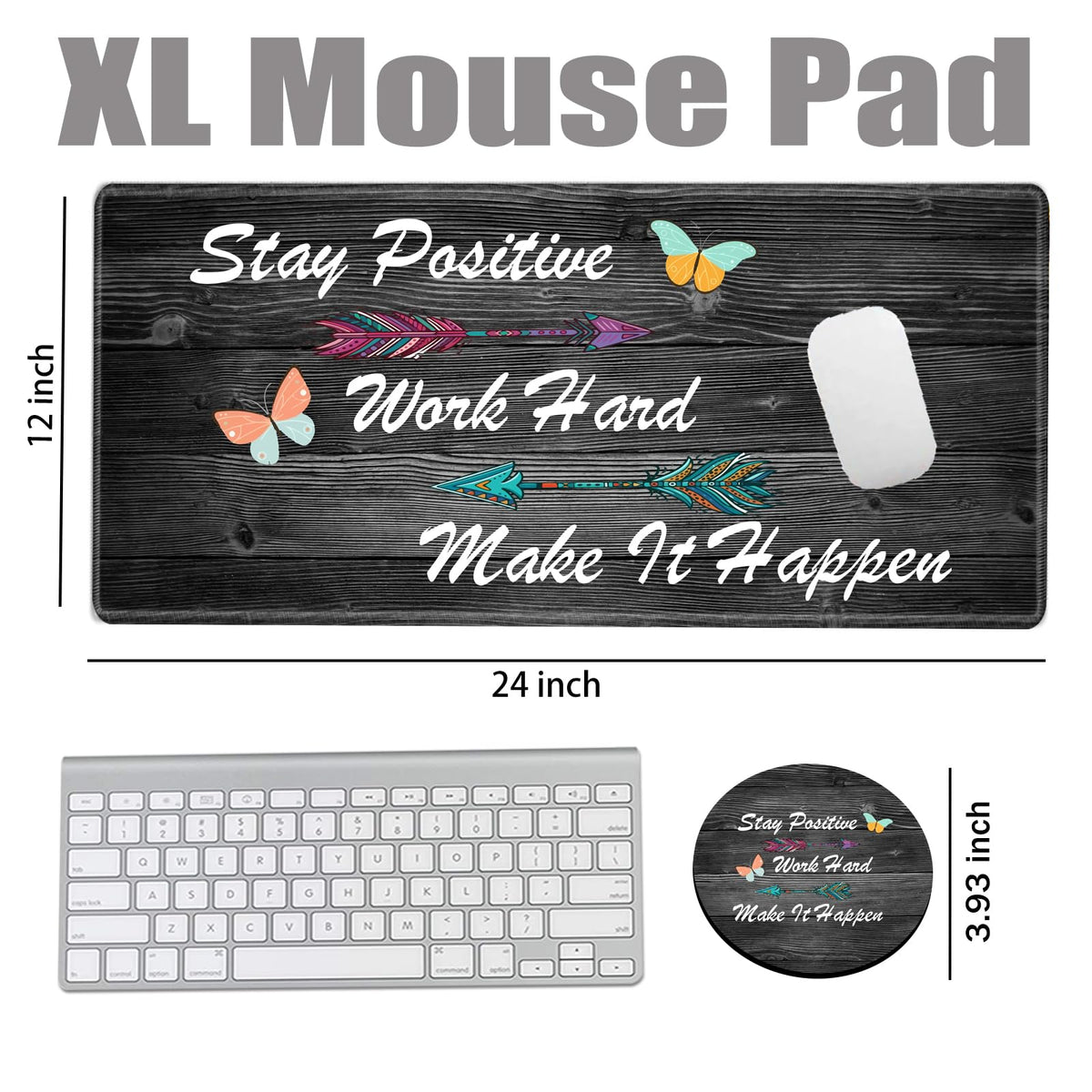 Stay Positive Mouse Pad 24x12 Inch Desk Mat Work Hard and Make It Happen Mousepad Inspirational