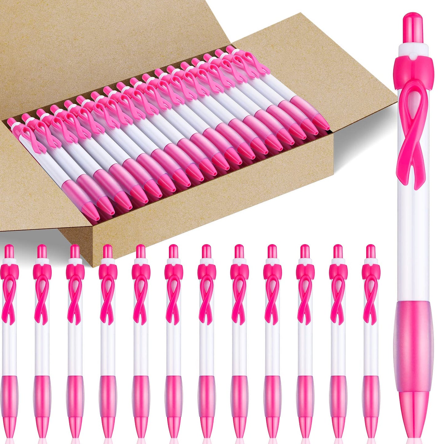Yexiya 100 Pcs Breast Cancer Awareness Pen Pink Ribbon Pen Bulk, Black Ink