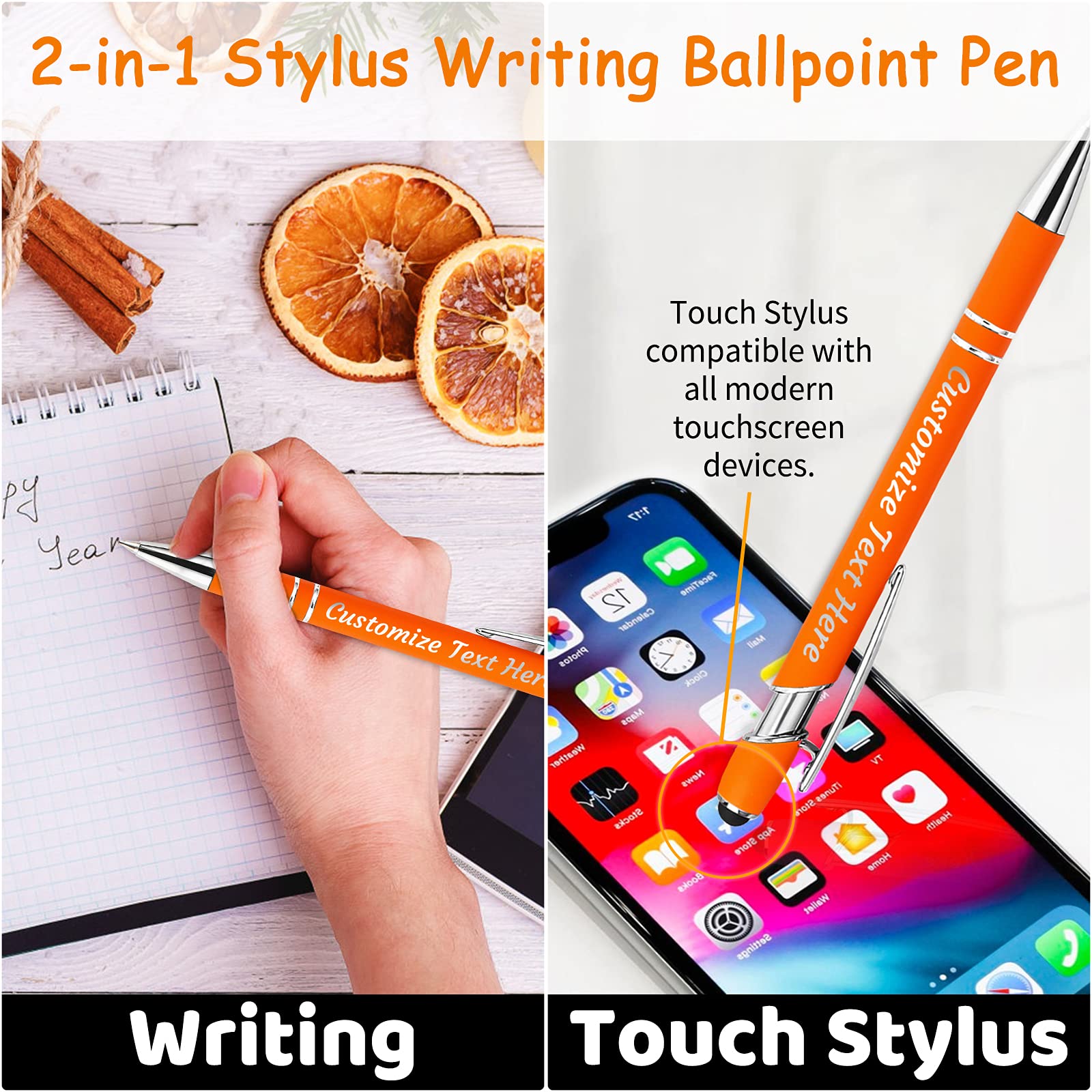 YanNanKe 24 PCS Custom Pens Personalized Bulk, Customized Engraving Ballpoint Pens with Stylus Name