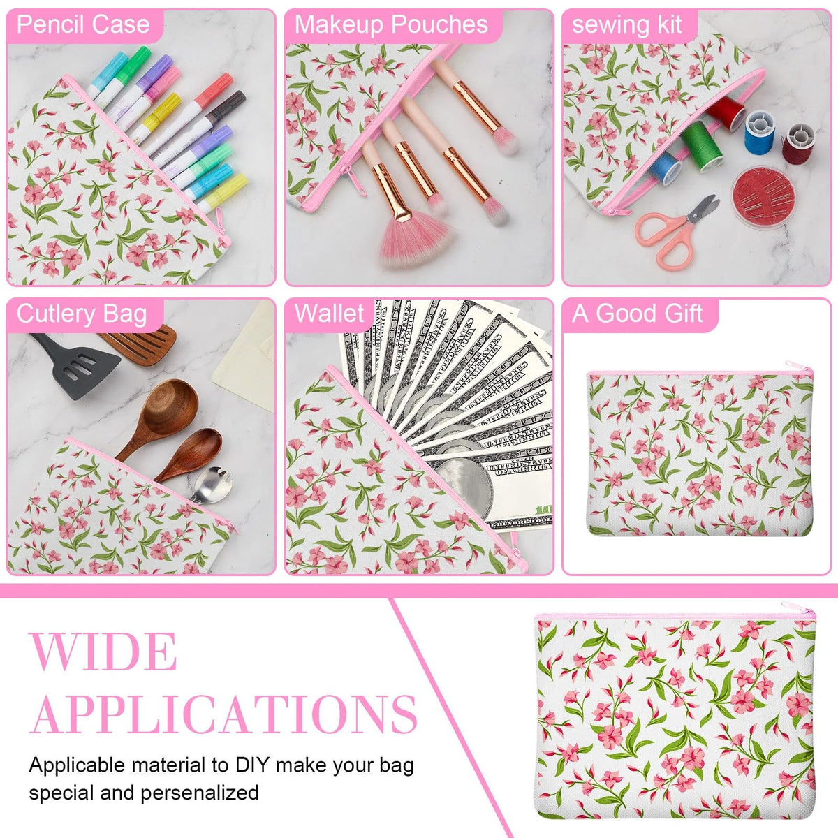 Frienda 50 Pcs Sublimation Blank Canvas Makeup Bags Bulk DIY Heat Transfer Canvas Pen Case Pencil