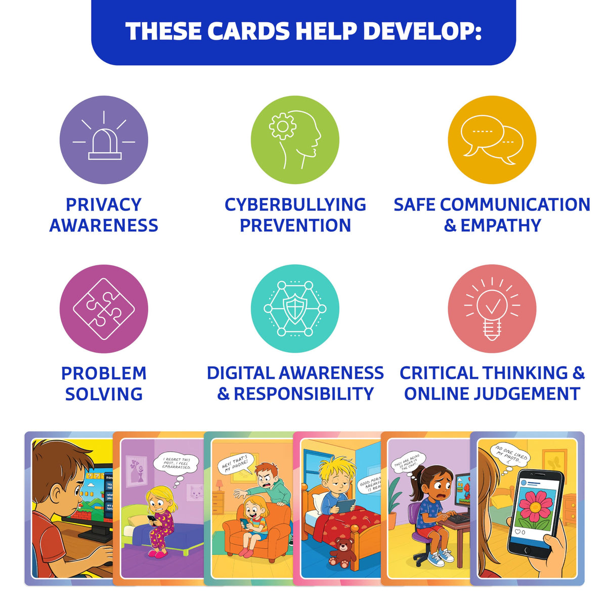 Who What Why Online Safety Conversation Cards for Kids, SEL Game