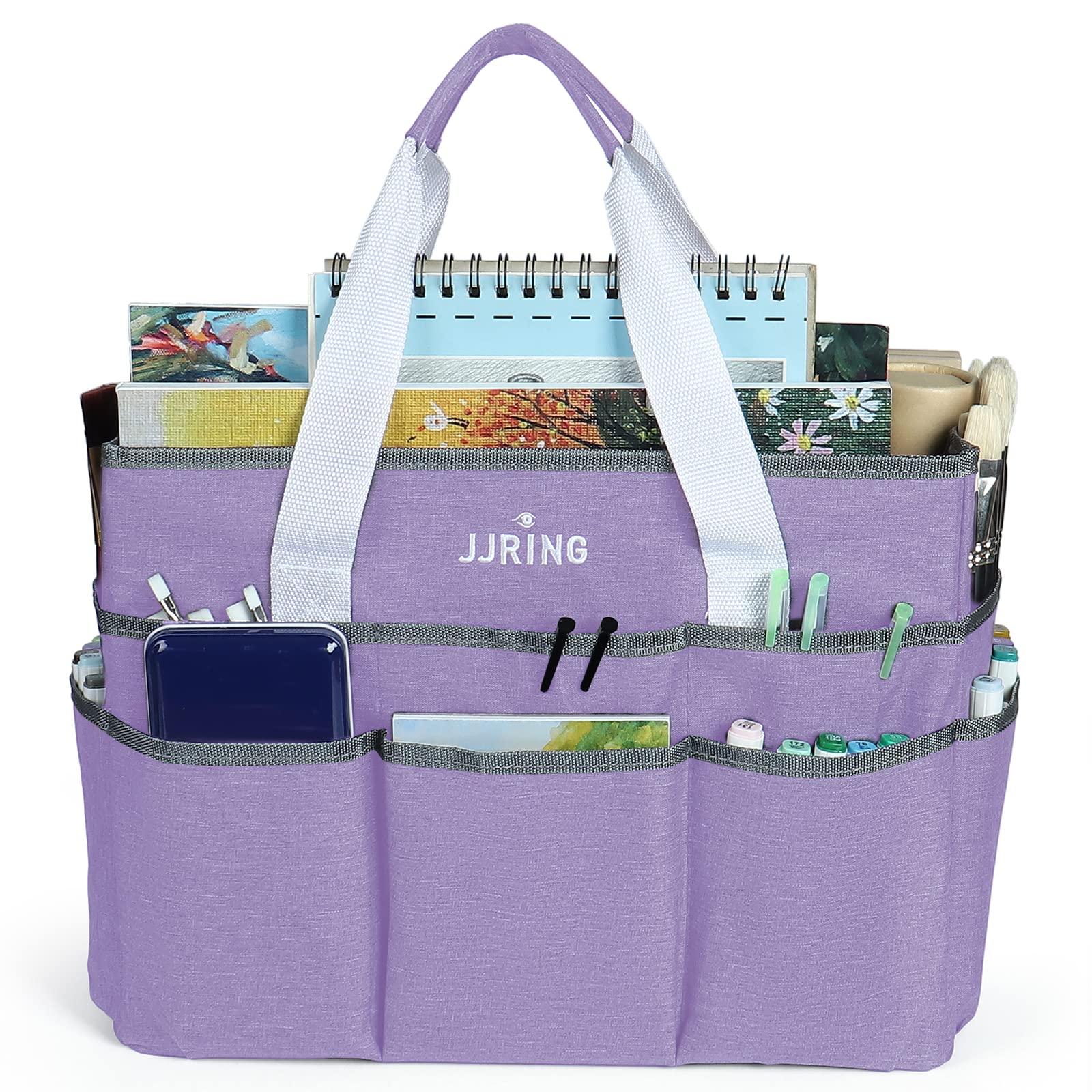 JJRING Craft Organizer Tote Bag Large Art Storage Caddy Lilac