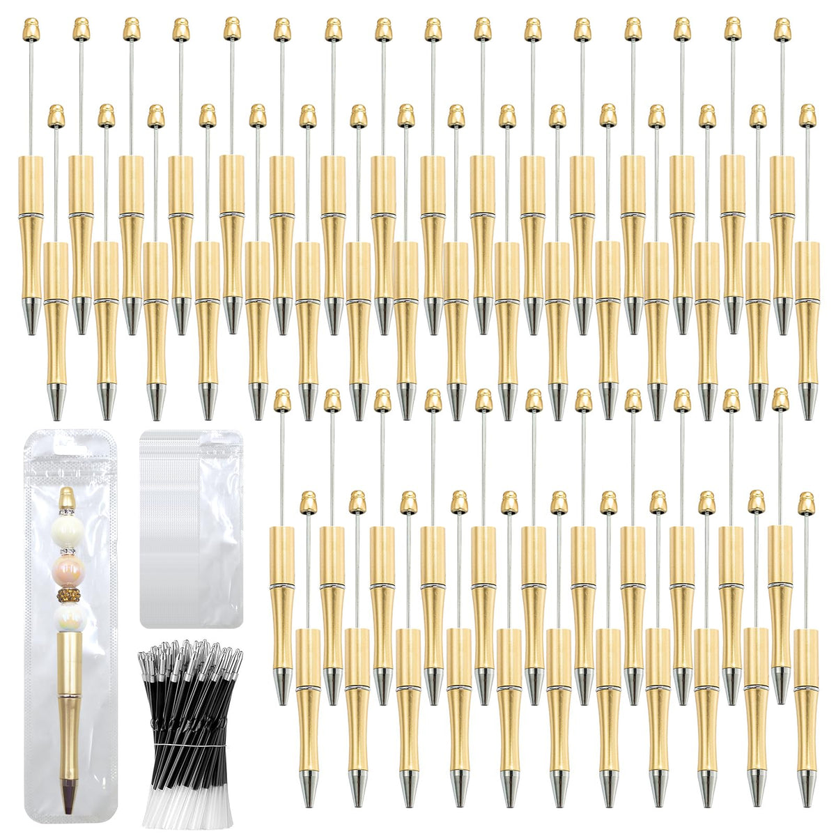 DASTTUIS 300 Pieces DIY Beadable Pen Kit – 100 Plastic Ballpoint Pens with Refills & Bags – School