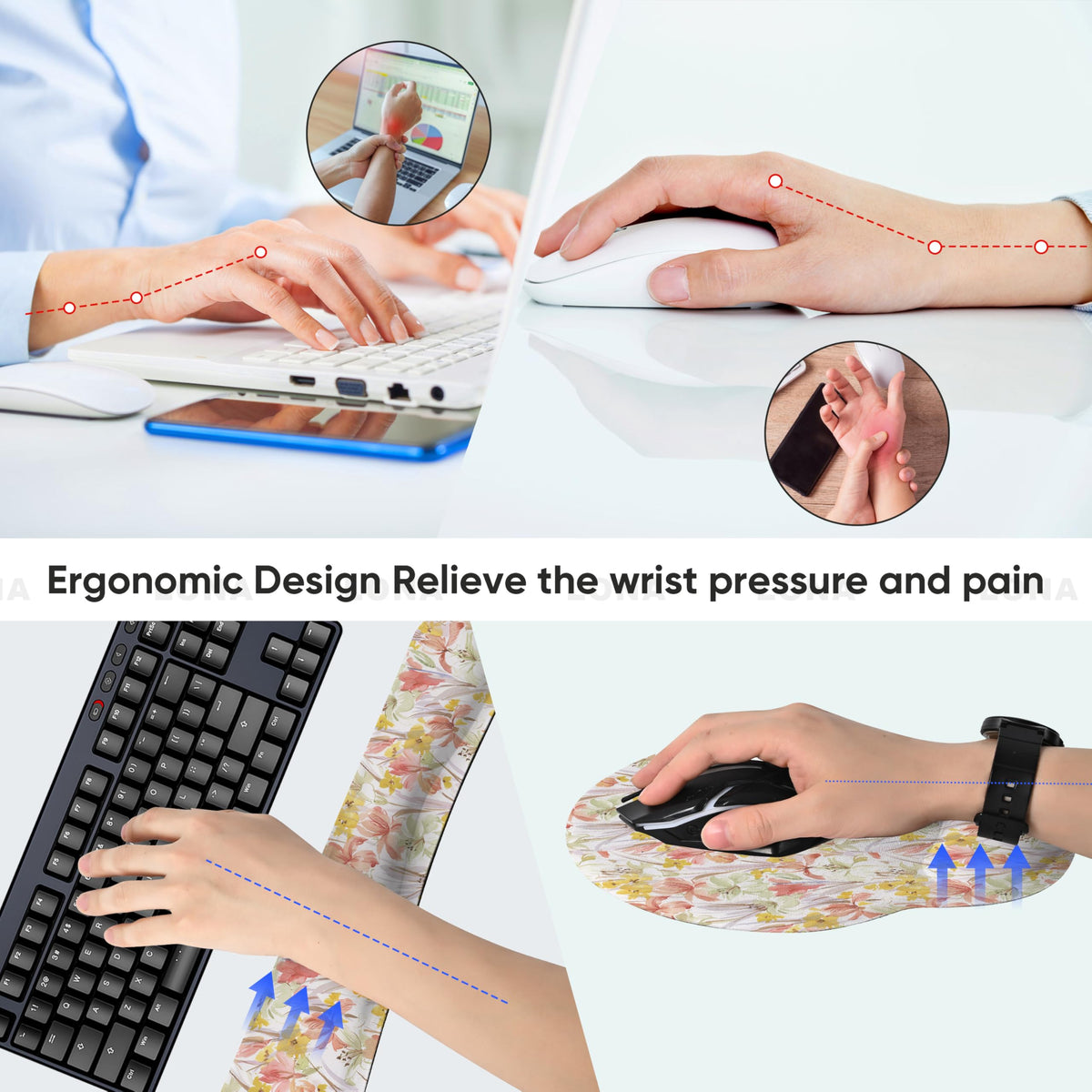 RICHEN Wrist Rest Support for Mouse Pad&Keyboard Set, 3-in-1 Computer Mousepad,Keyboard Wrist Rest