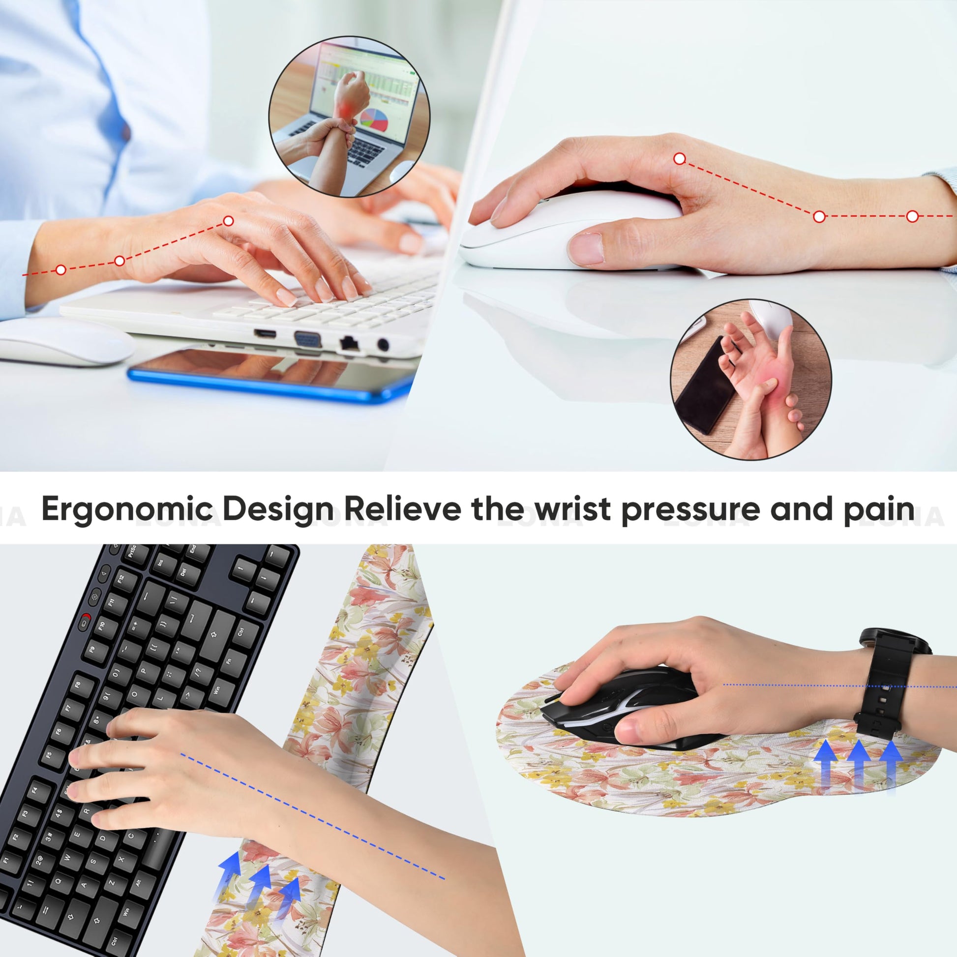 RICHEN Wrist Rest Support for Mouse Pad&Keyboard Set, 3-in-1 Computer Mousepad,Keyboard Wrist Rest