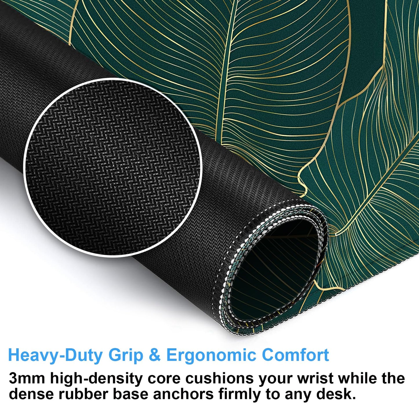 Luxury XXL Desk Mat 31.5x15.7 Emerald Green Gold Leaf Mouse Pad