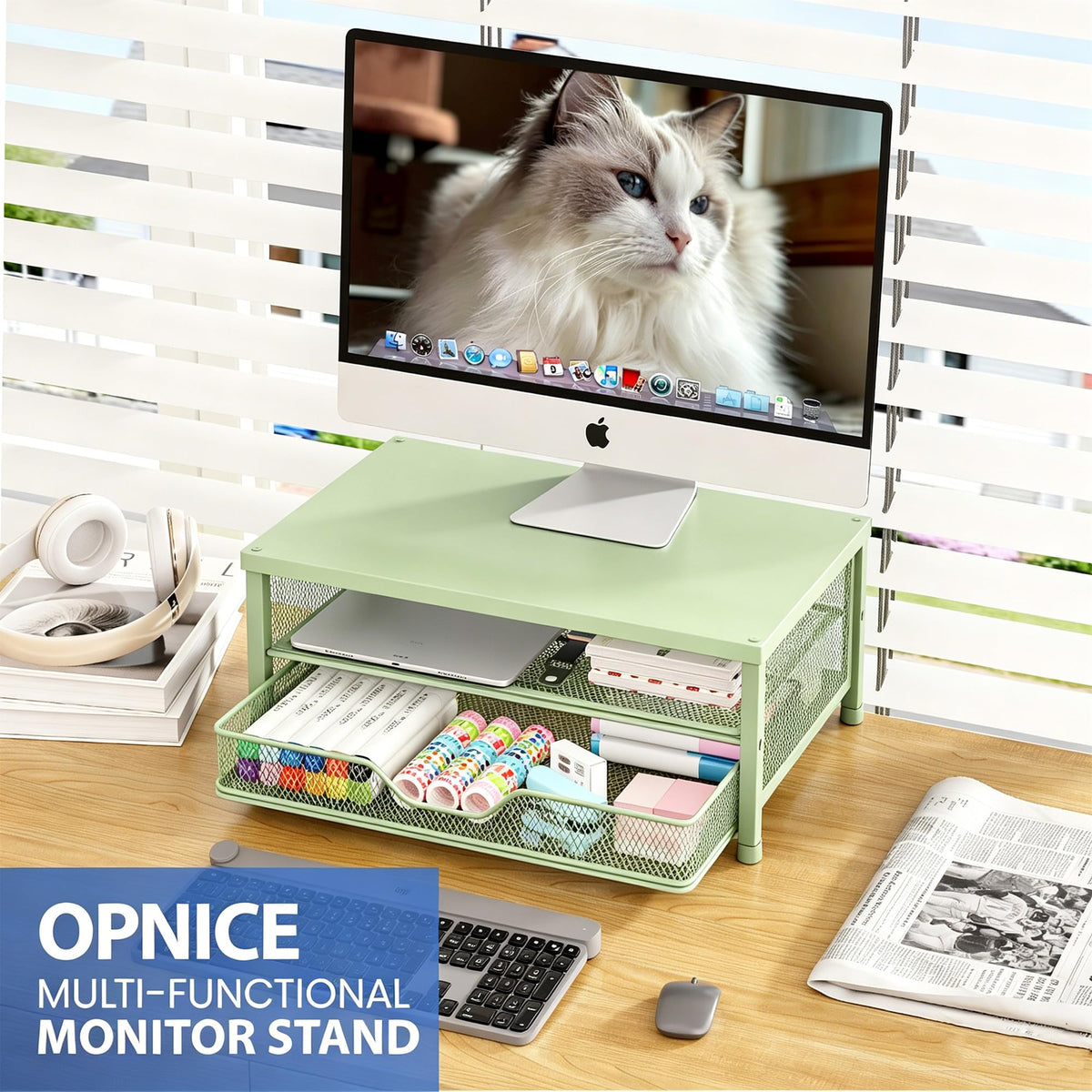 OPNICE Computer Monitor Stand Riser, Desk Organizer with Drawer, Printer & Laptop Stand, Office