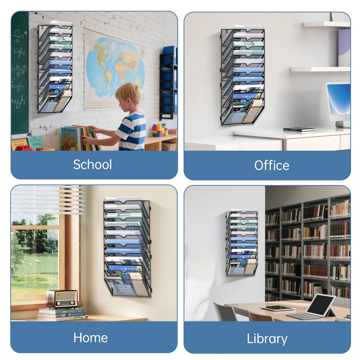 JMHUD 10 Tier Wall File Organizer Office Hanging Mail Holder Wall Mounted, Mesh Paper Document