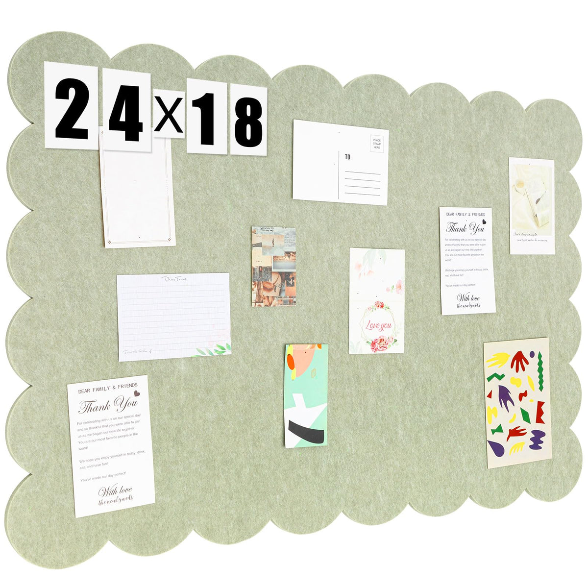 Mooliwe Scalloped Felt Bulletin Cork Board Foldable Sage Green 24 * 18 Inch