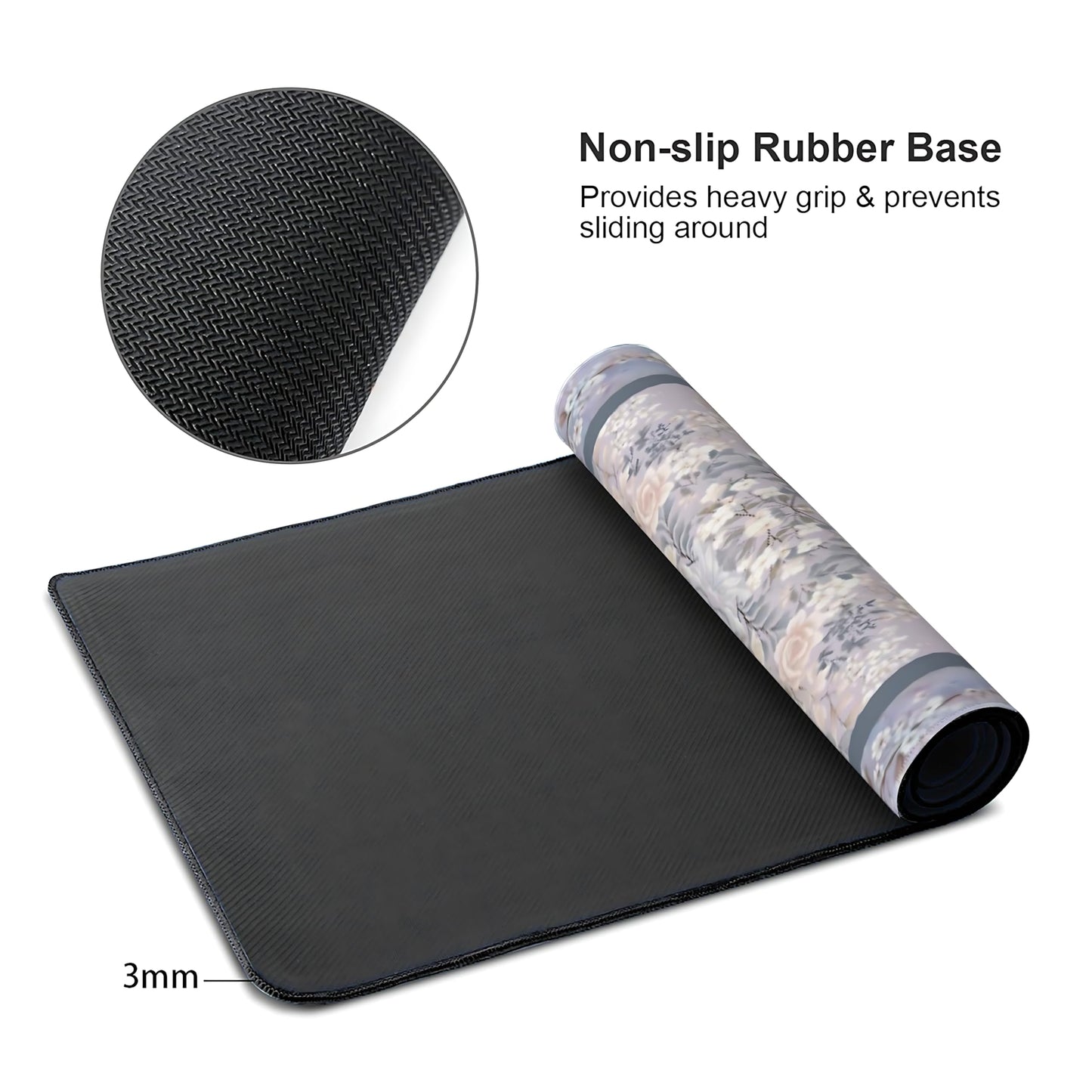 Floral Aesthetic Rose Gaming Mouse Pad, Purple Rug Desk Mat with Anti-Slip Base & Stitched Edges