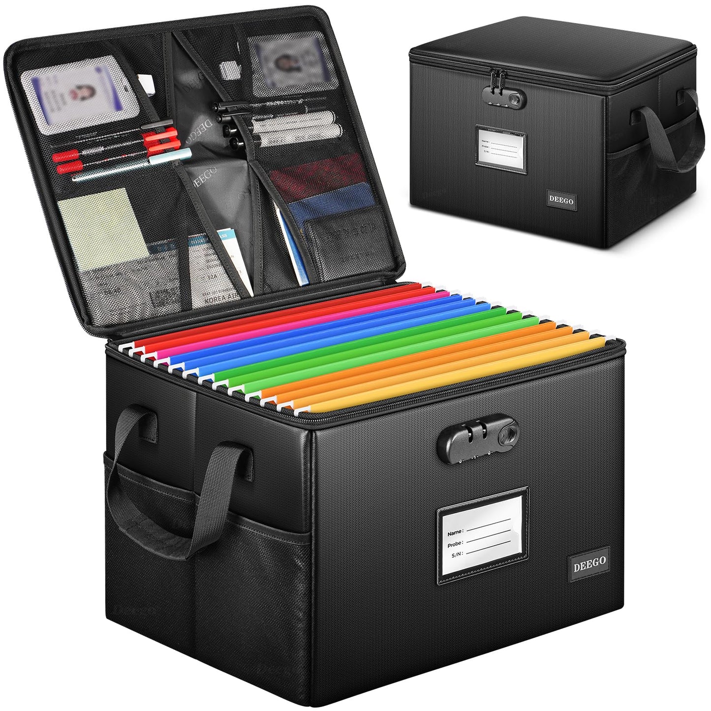 DEEGO Fireproof Document Box, Water-Resistant File Organizer Box with Lock