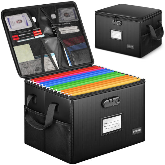 DEEGO Fireproof Document Box, Water-Resistant File Organizer Box with Lock