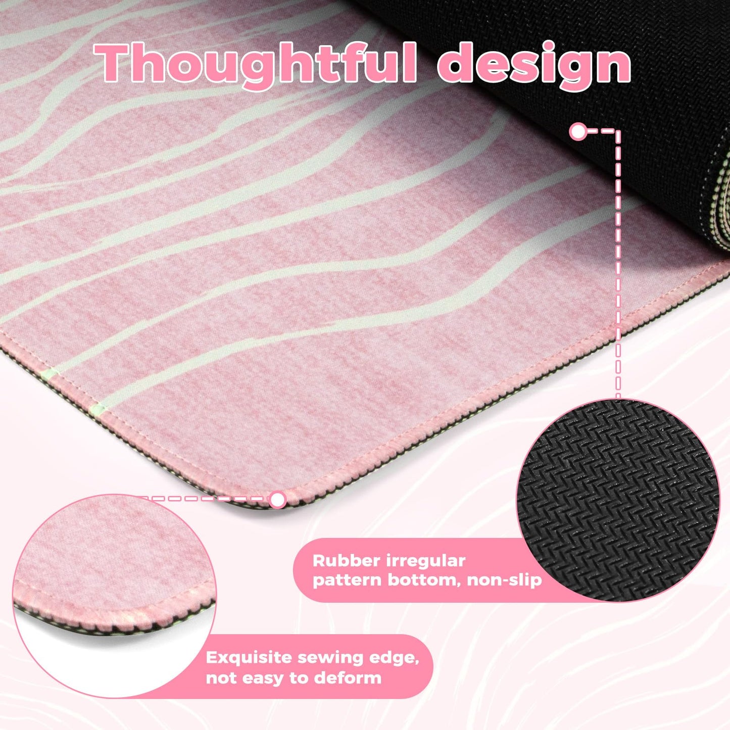 iCasso Large Desk Mat Pink,Big Mouse Pad with Stitched Edges