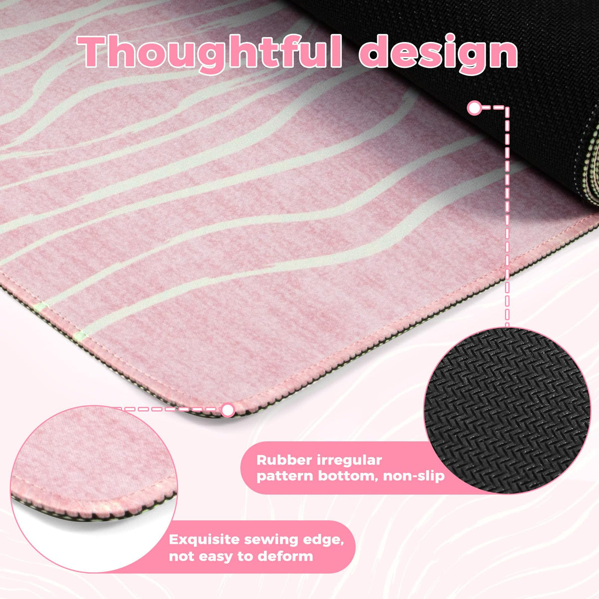 iCasso Large Desk Mat Pink,Big Mouse Pad with Stitched Edges